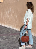 Sac  au crochet en velours camel. Fait main en France