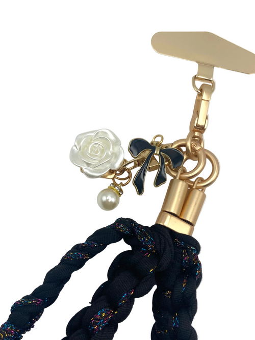 Grigri en macramé Tokyo noir et lurex