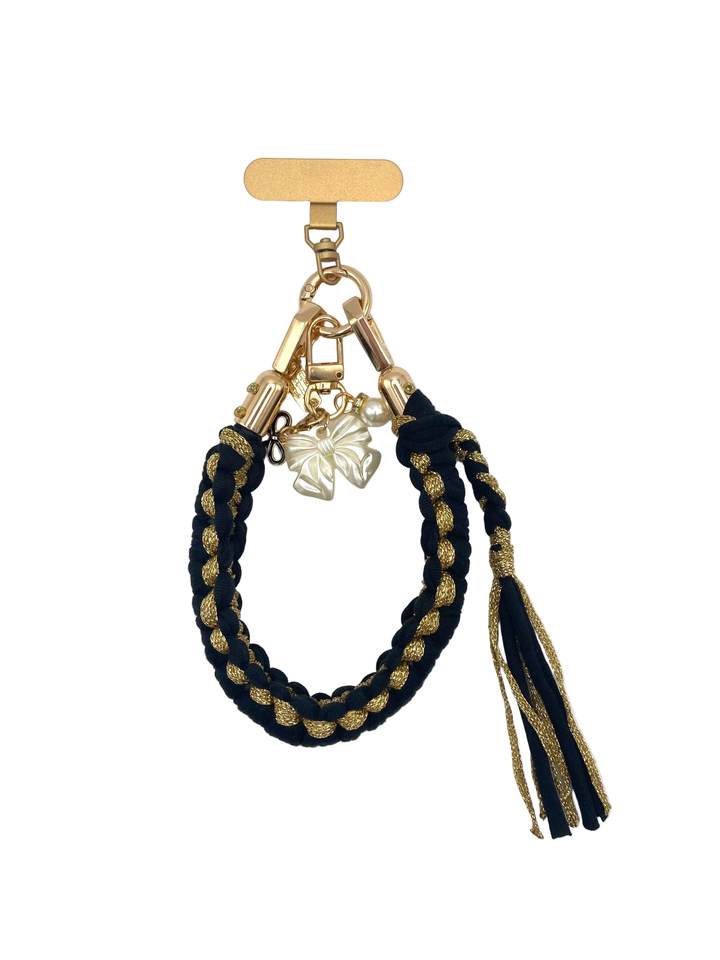 Grigri en macramé Tokyo noir et or