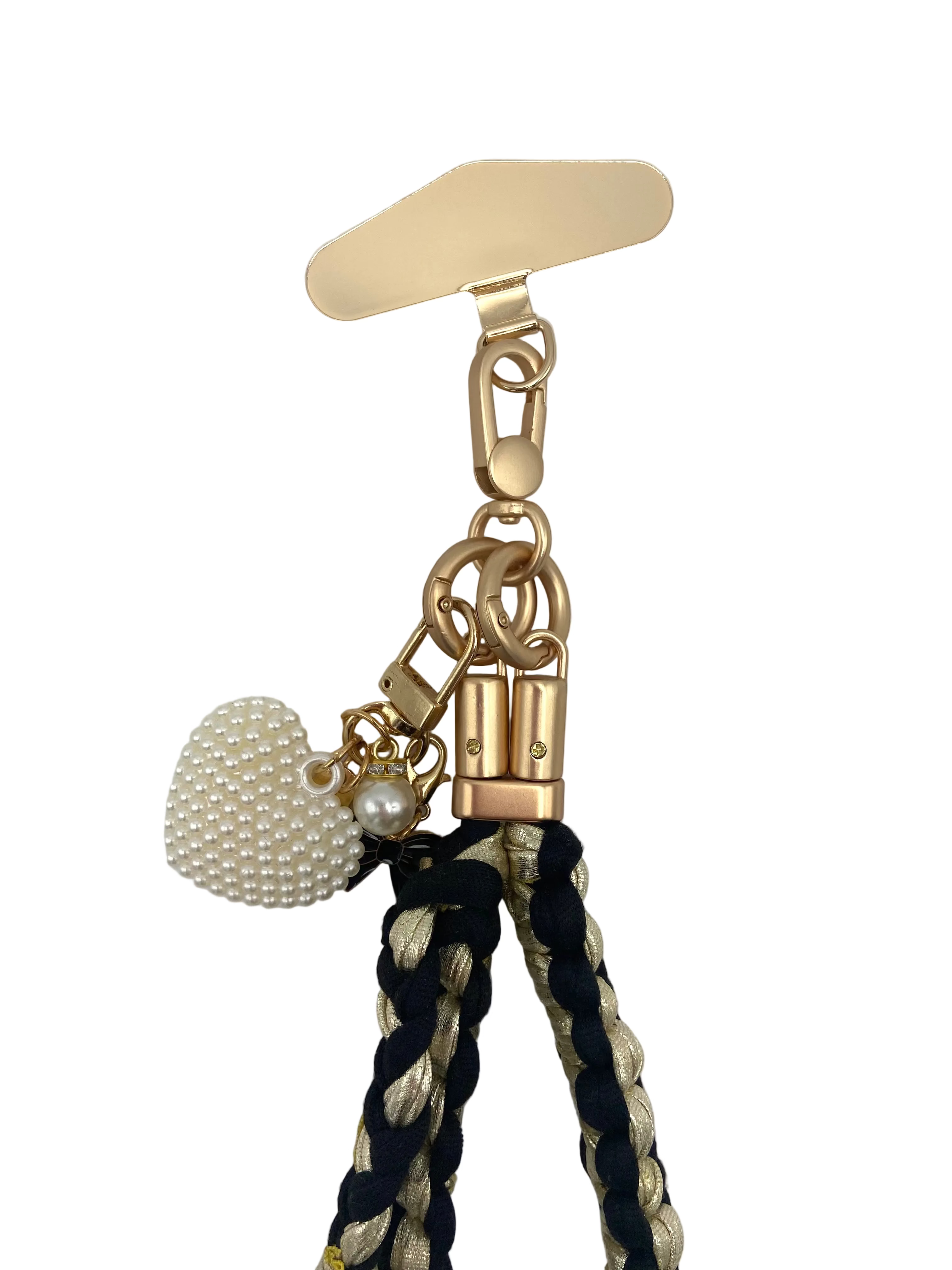 Grigri en macramé Tokyo noir et or avec coeur