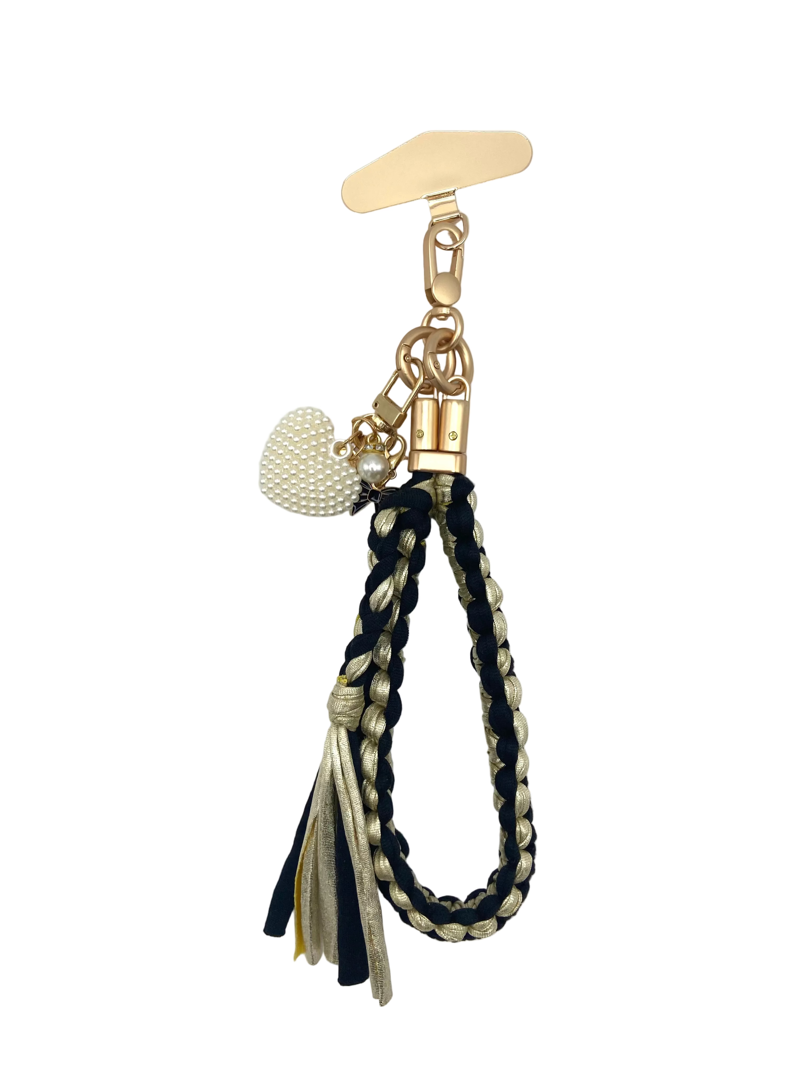 Grigri en macramé Tokyo noir et or avec coeur