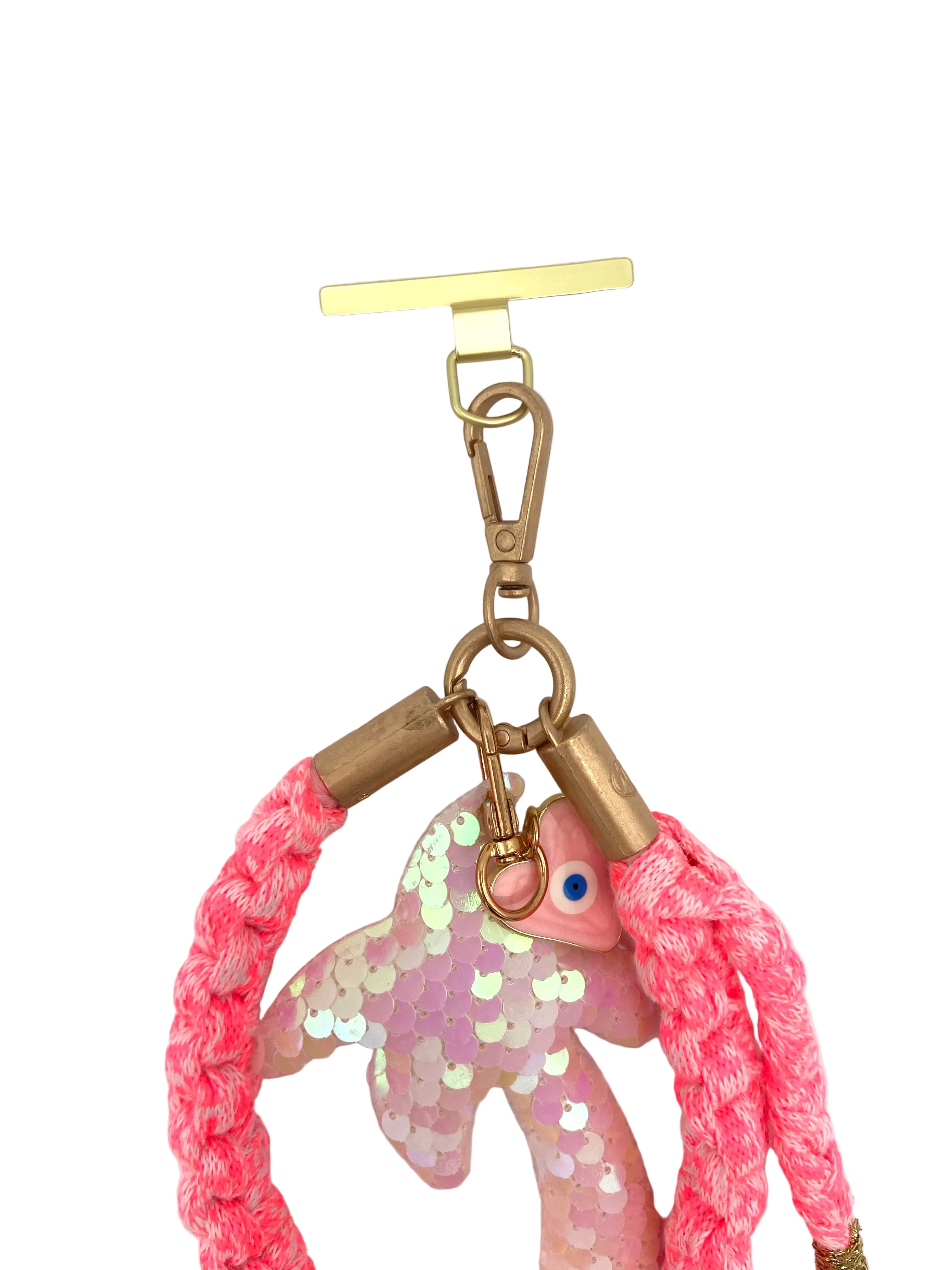 Grigri en macramé rose fluo