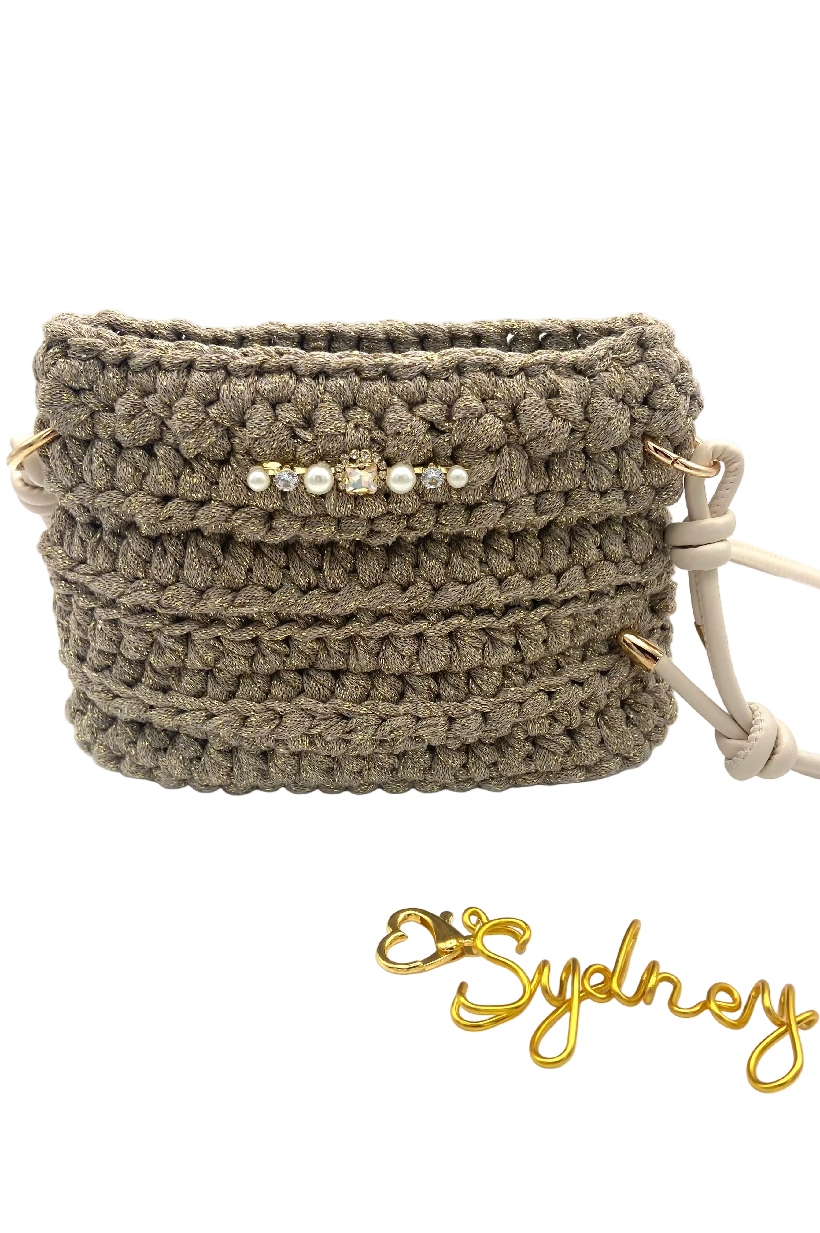 Sac Sydney en crochet beige lurex