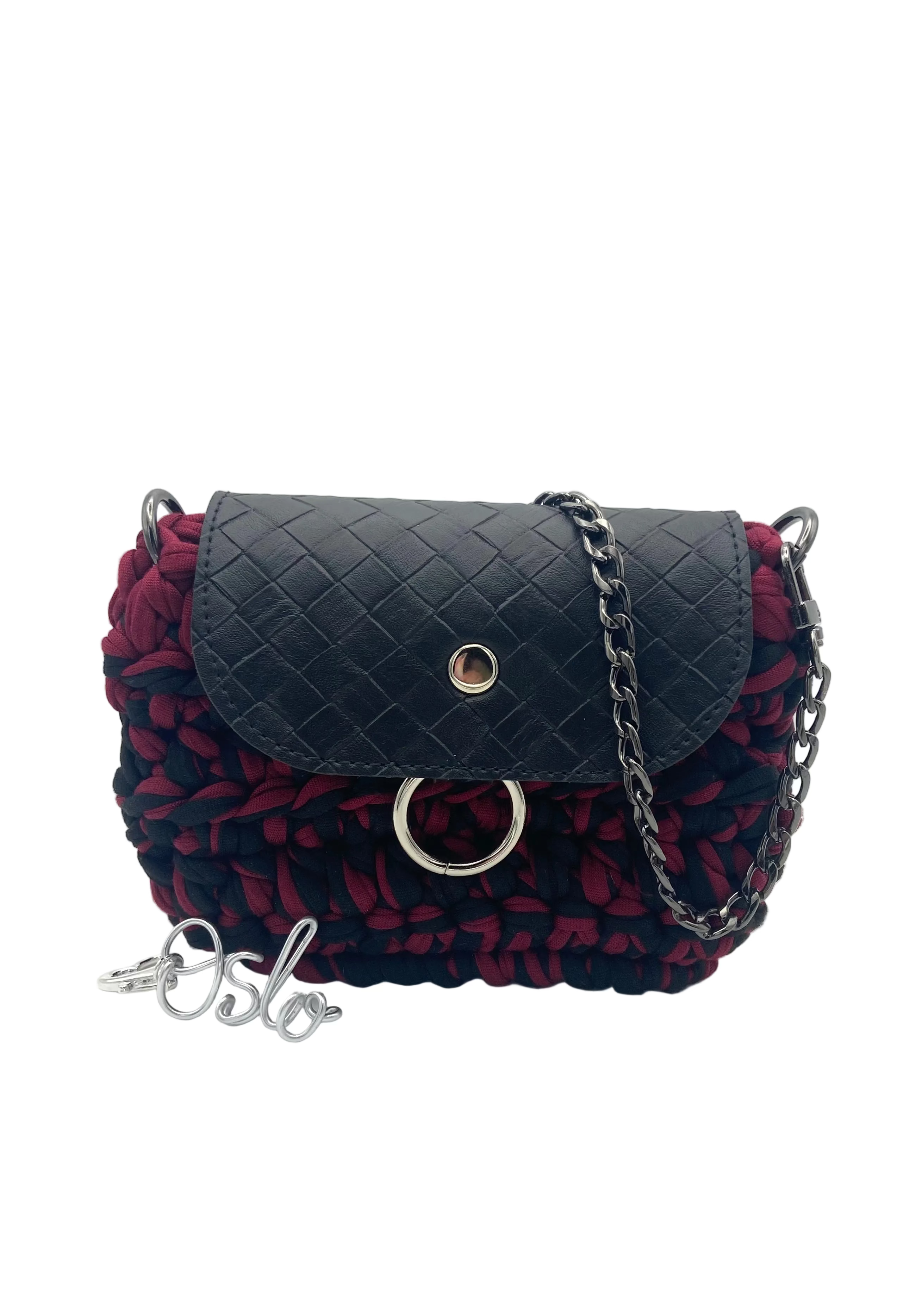 Mini pochette Oslo en crochet noir et bordeaux