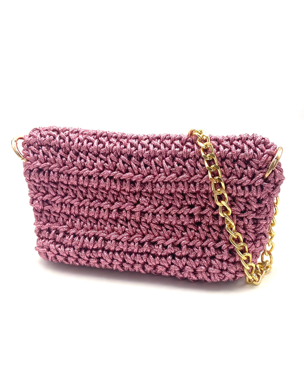 Sac Sydney en crochet rose métallique