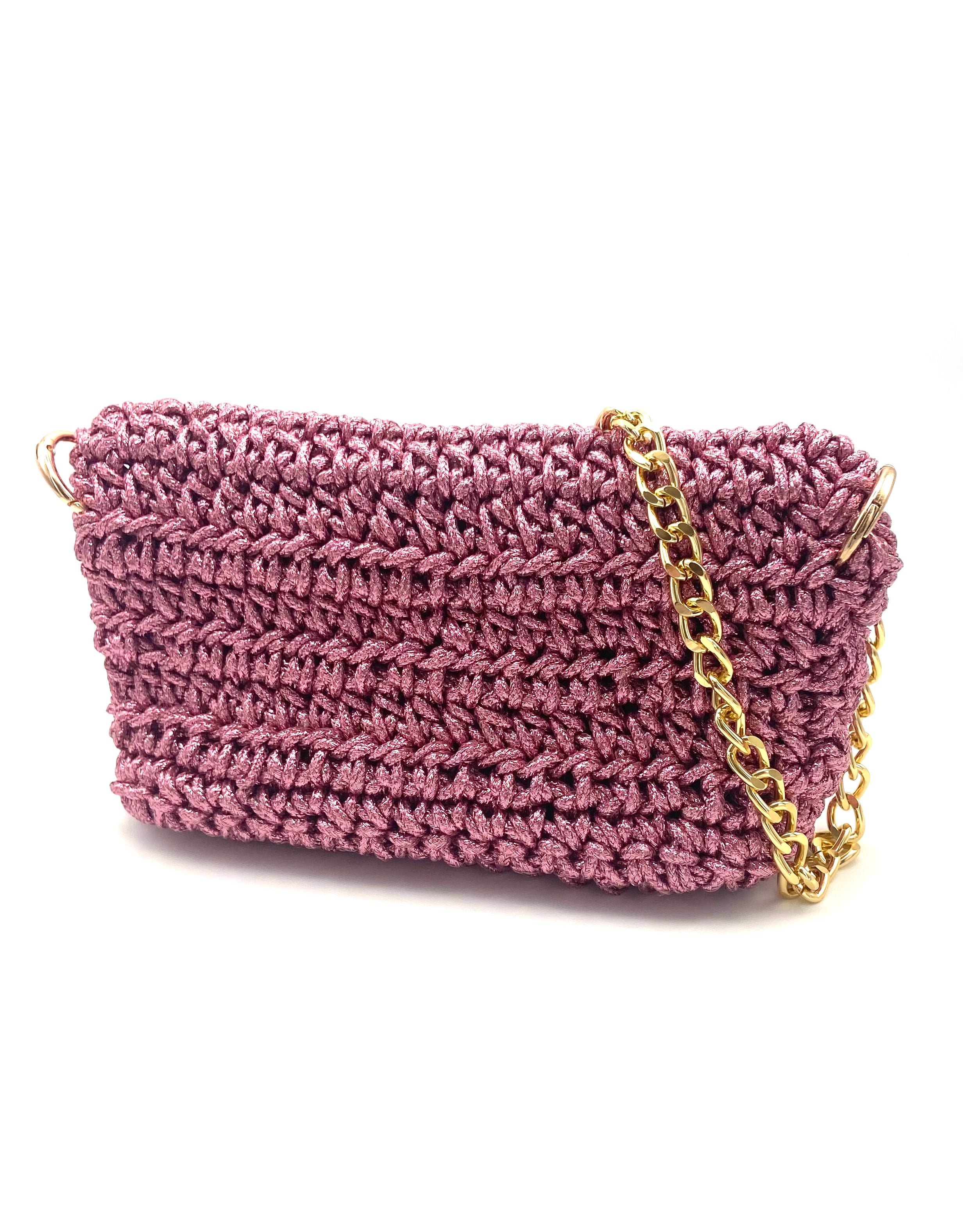 Sac Sydney en crochet rose métallique