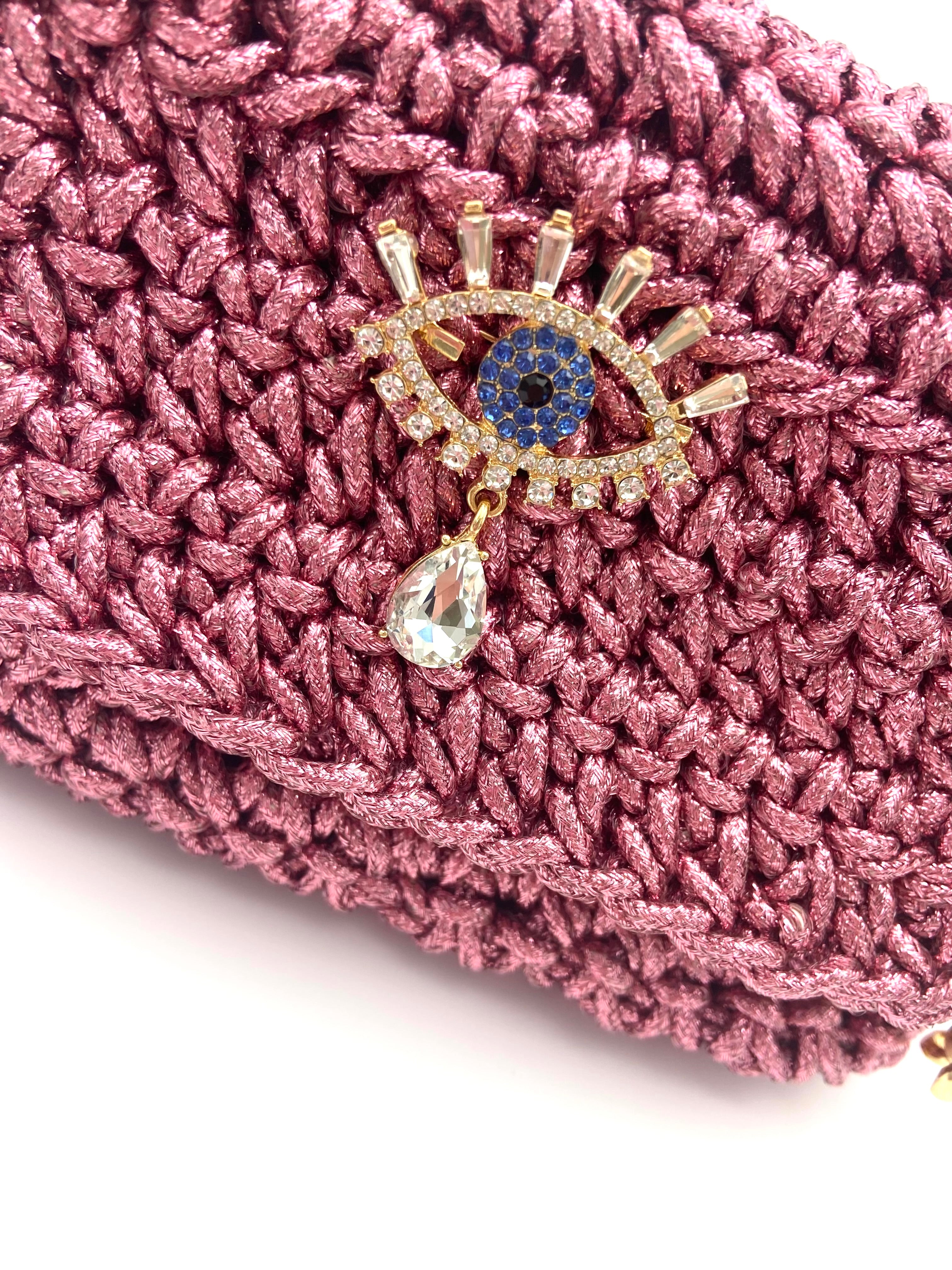 Sac Sydney en crochet rose métallique