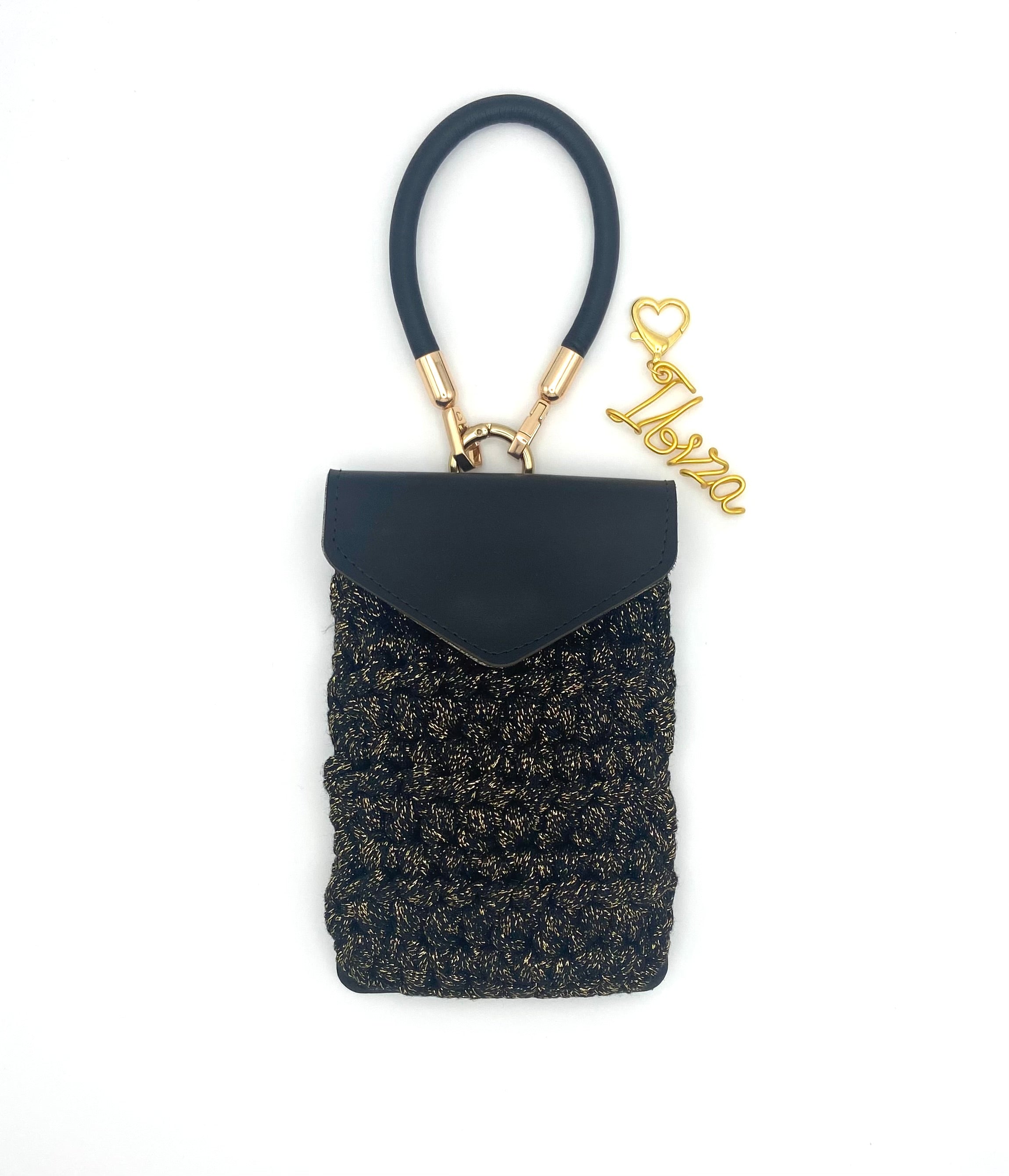 Pochette de téléphone Ibiza en crochet lurex noir
