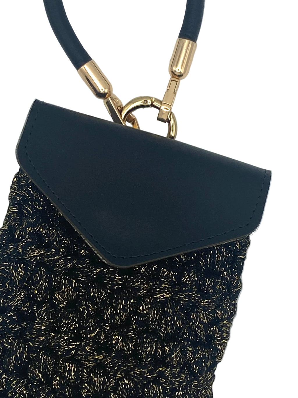 Pochette de téléphone Ibiza en crochet lurex noir