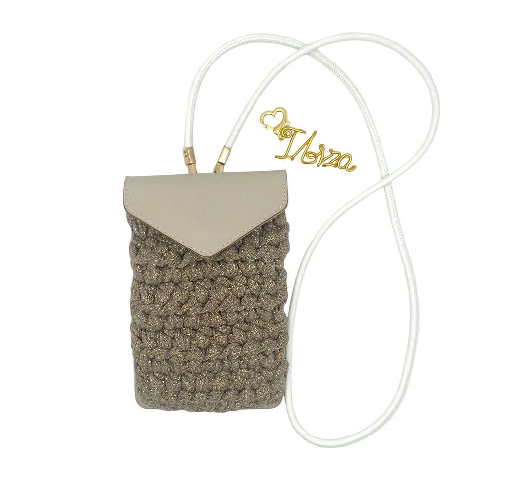 Pochette portable Ibiza en crochet  lurex beige
