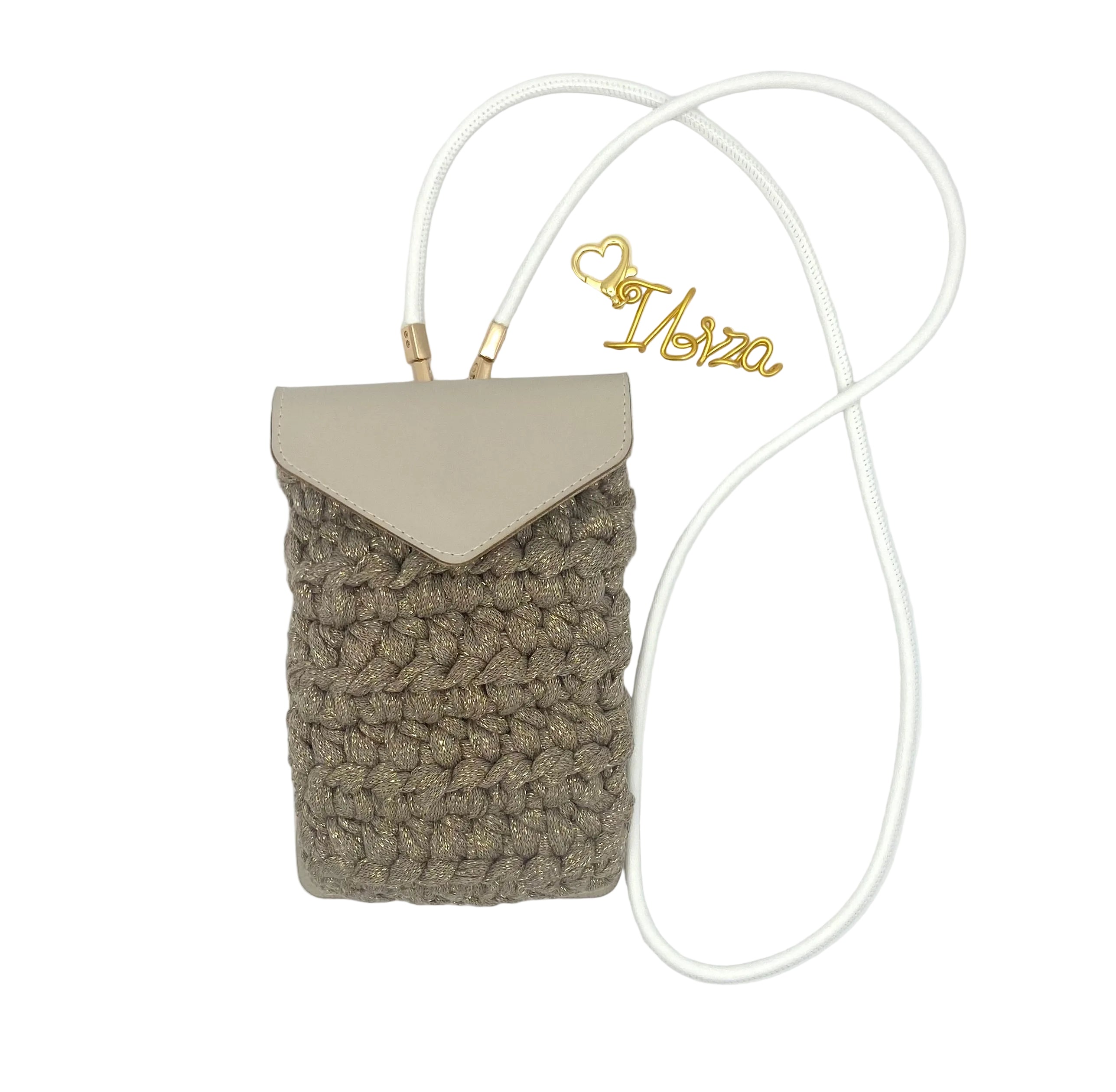 Pochette portable Ibiza en crochet  lurex beige