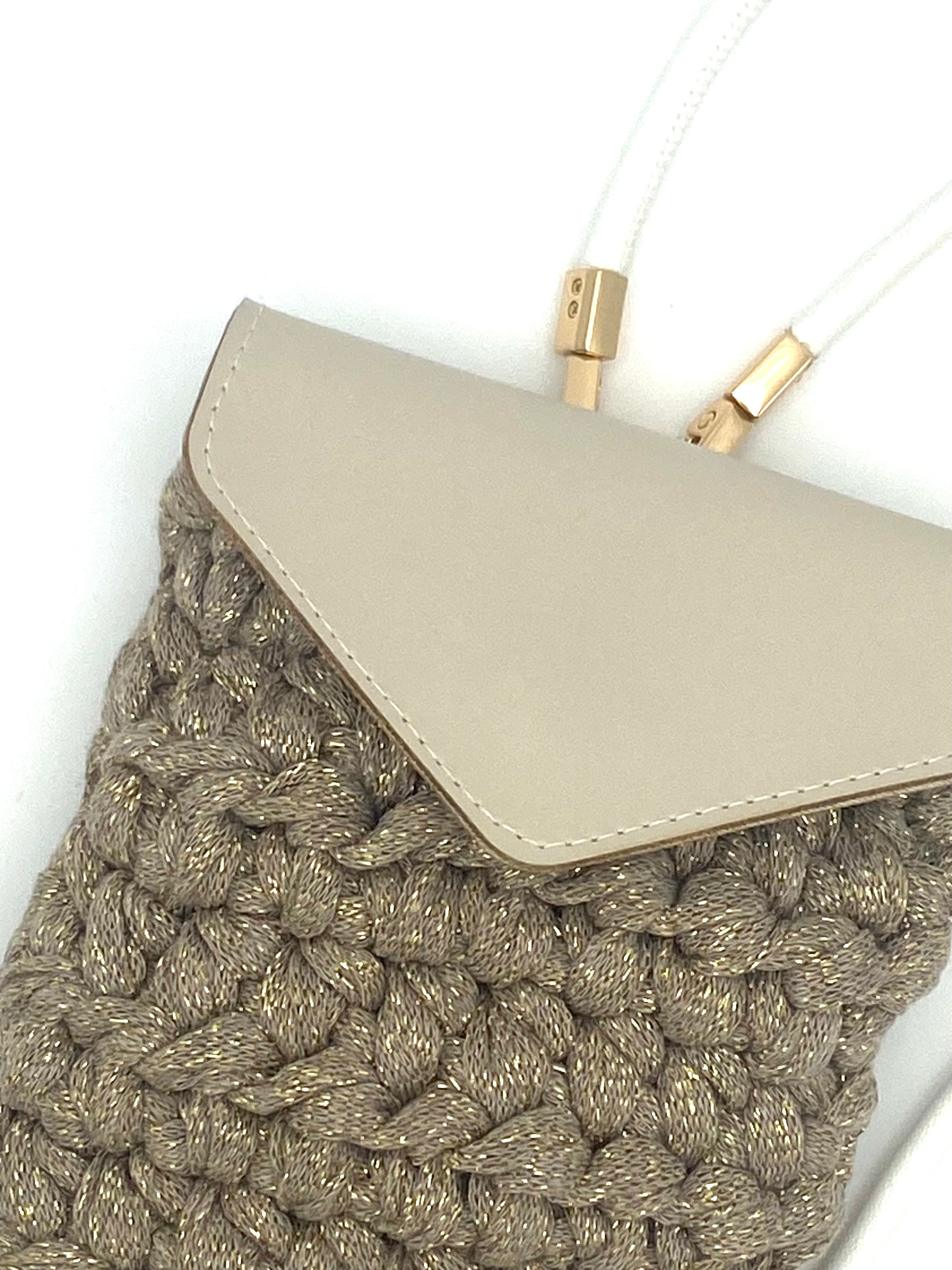 Pochette portable Ibiza en crochet  lurex beige