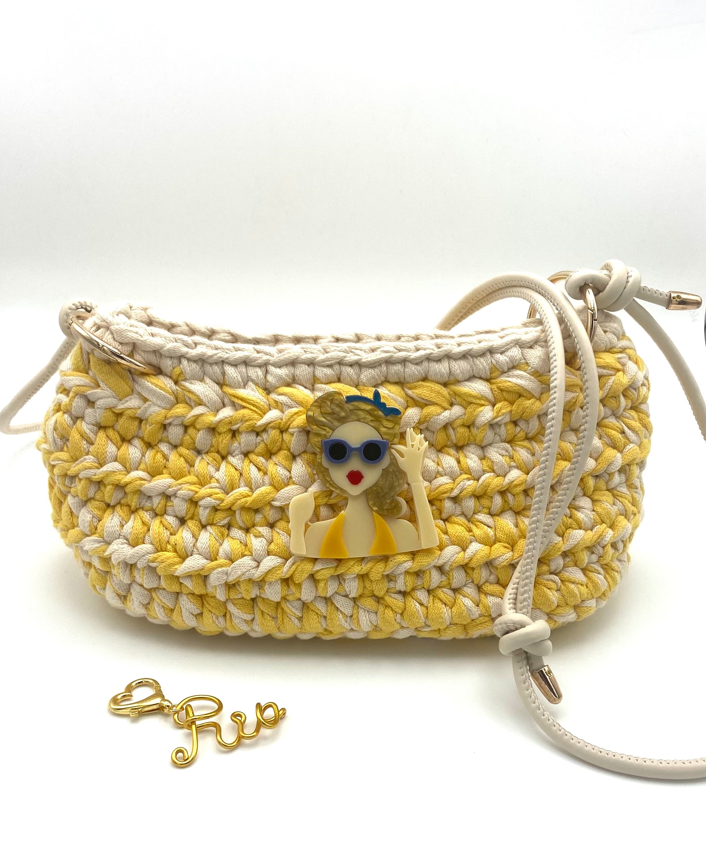 Sac Rio en crochet jaune et crème