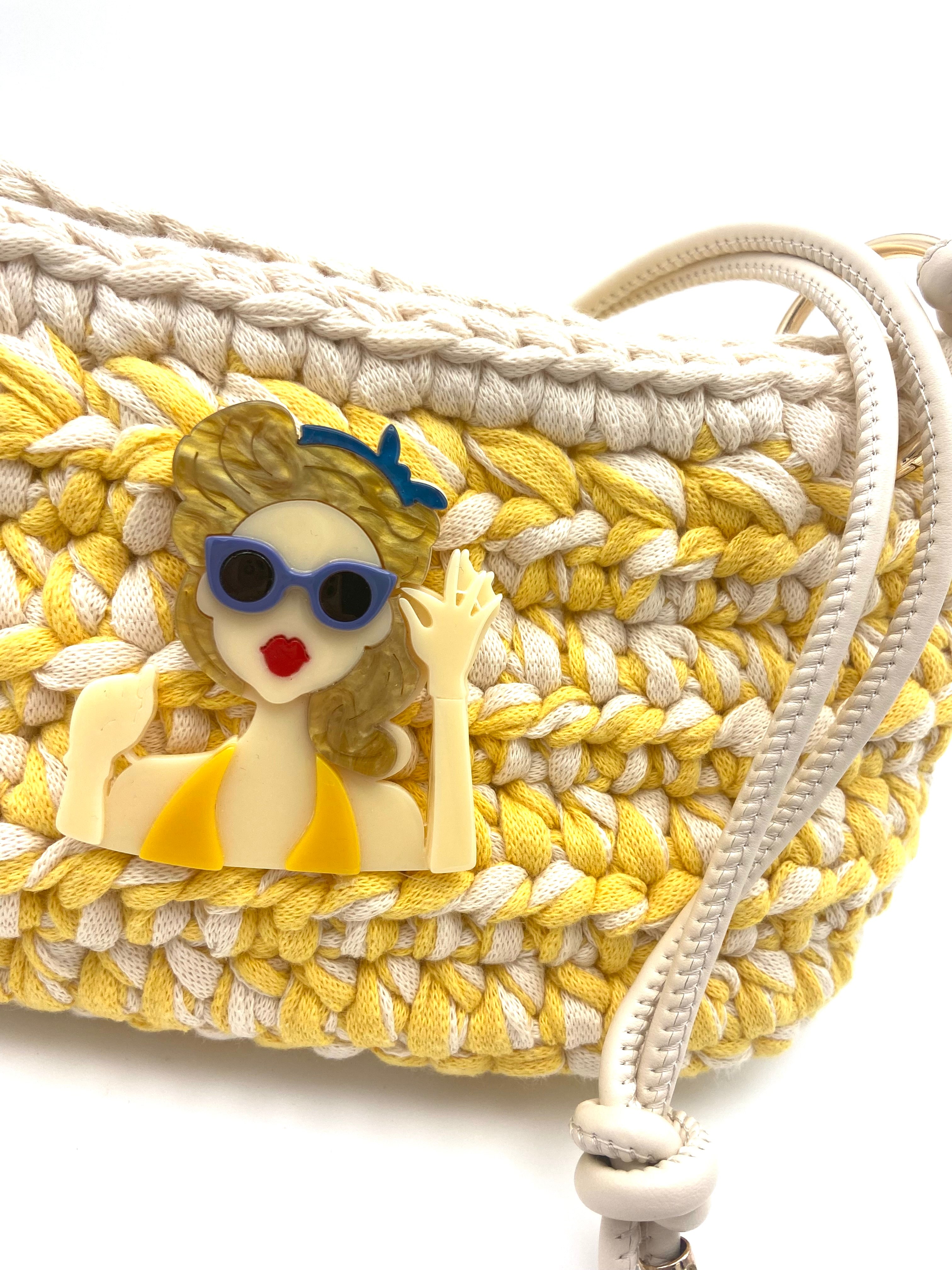 Sac Rio en crochet jaune et crème