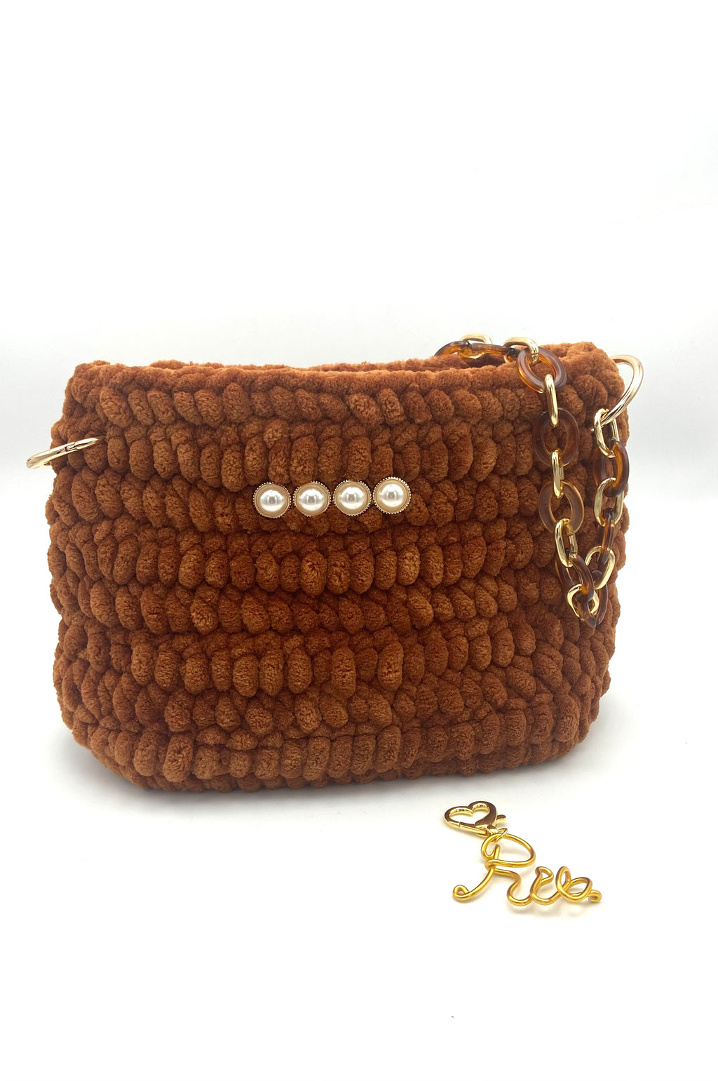 Sac Rio en crochet velours camel
