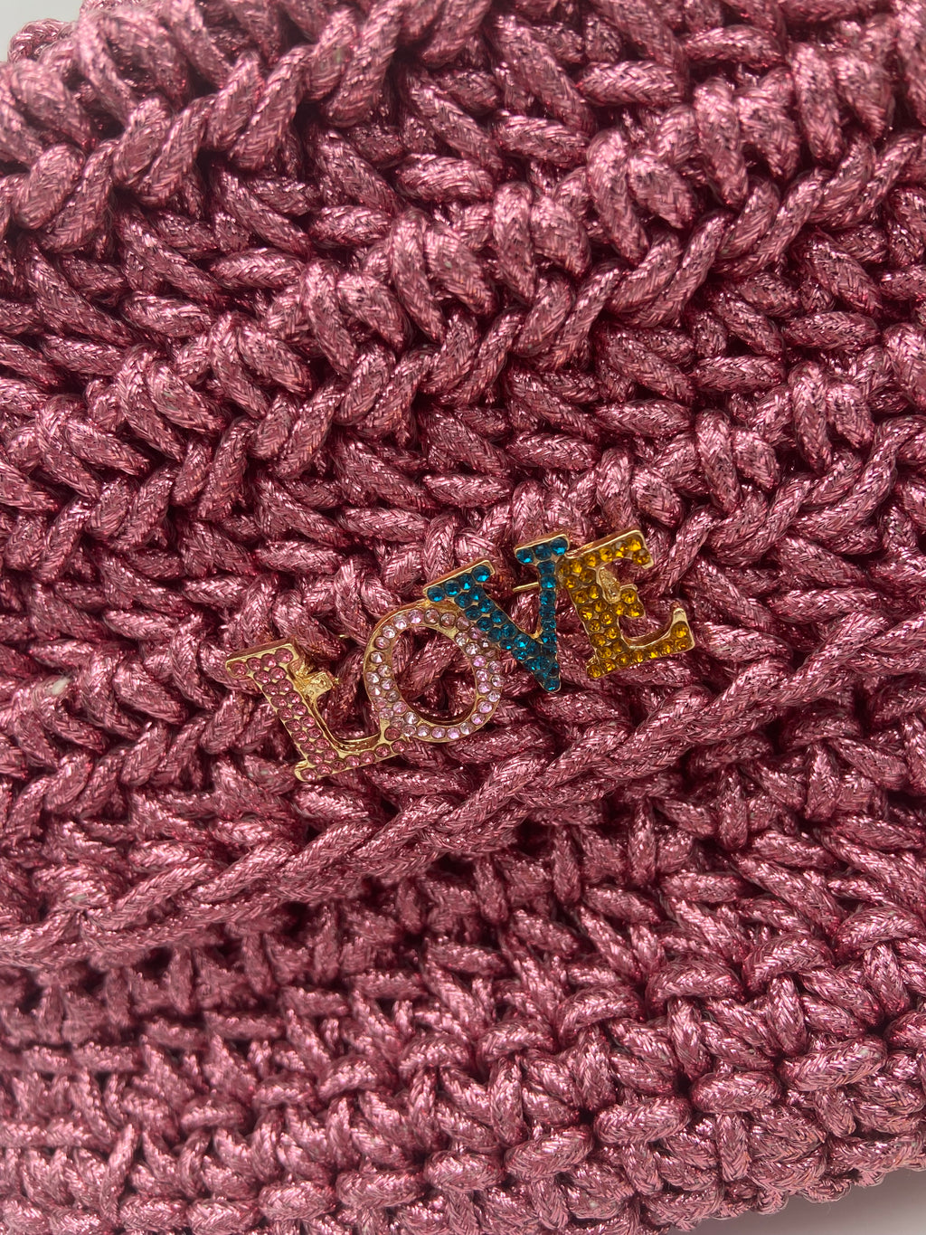 Sac Rio en crochet rose métallisé