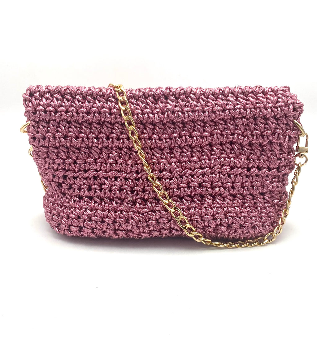 Sac Rio en crochet rose métallisé