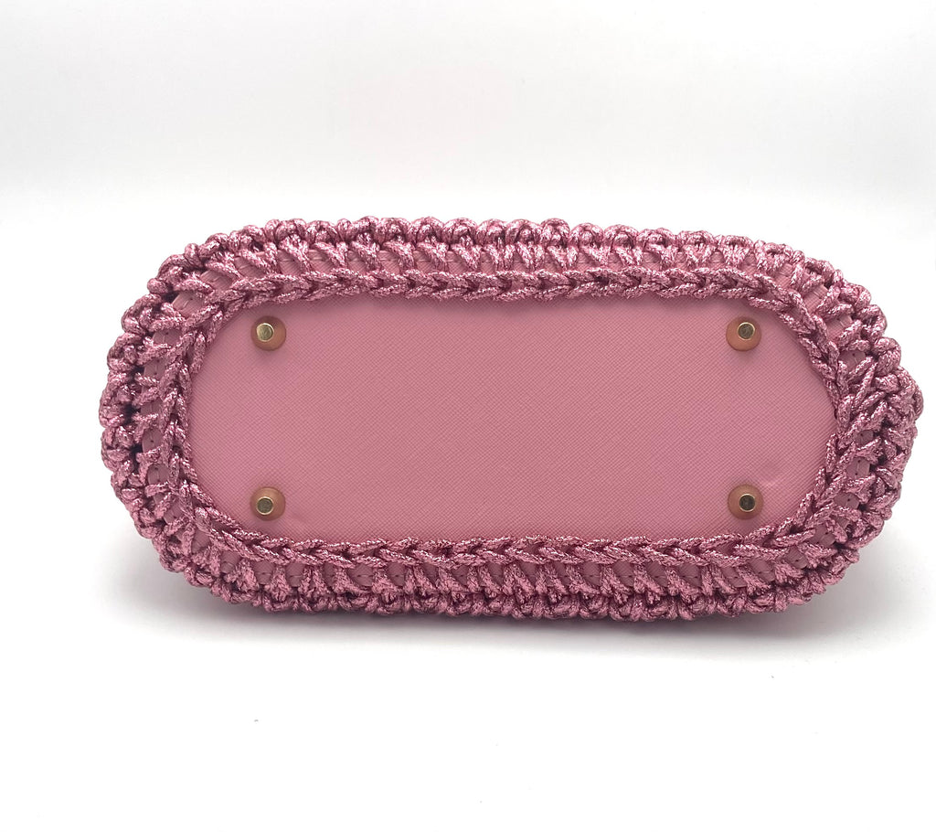 Sac Rio en crochet rose métallisé