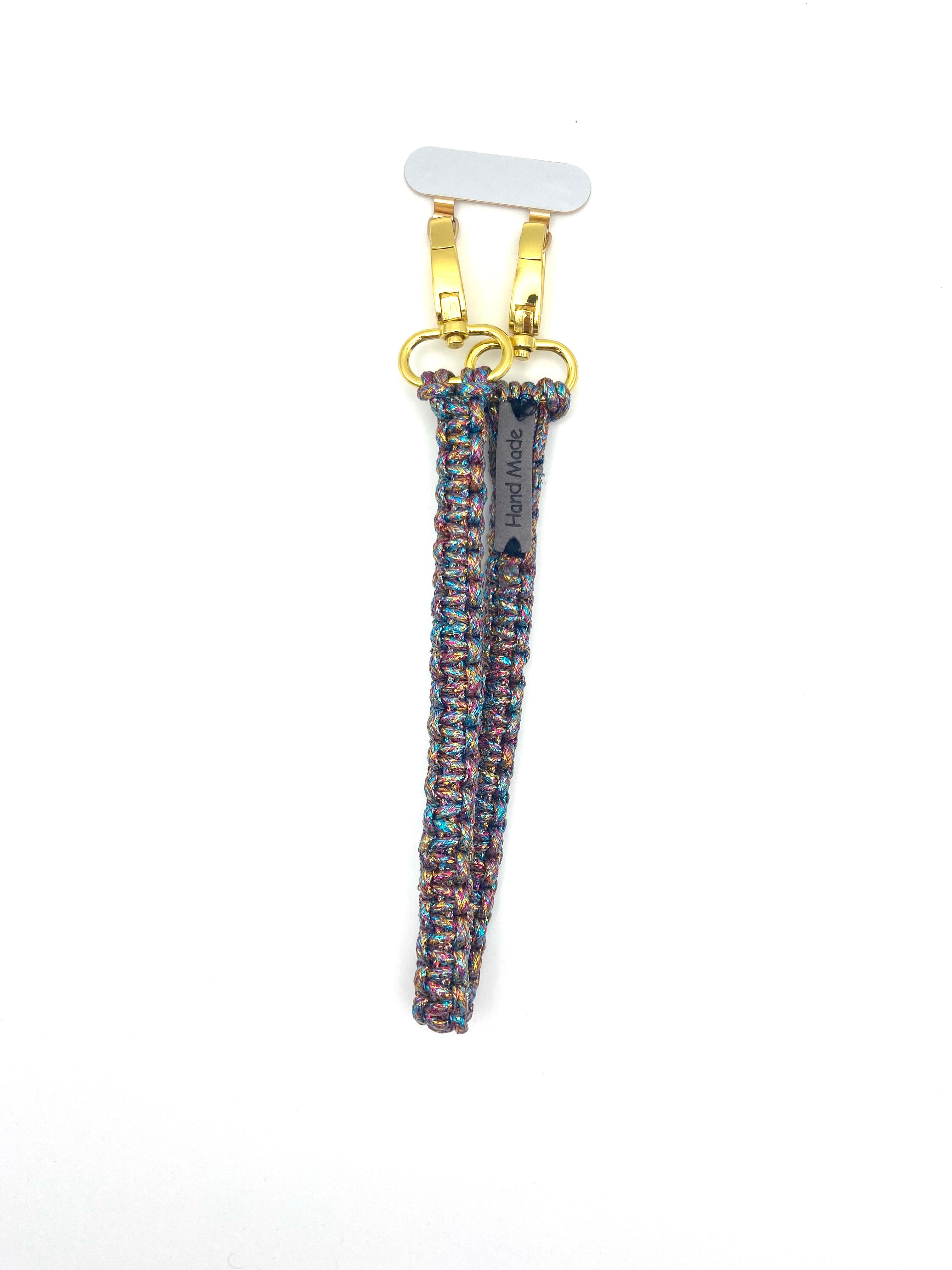 Dragonne de téléphone en macramé multicolore