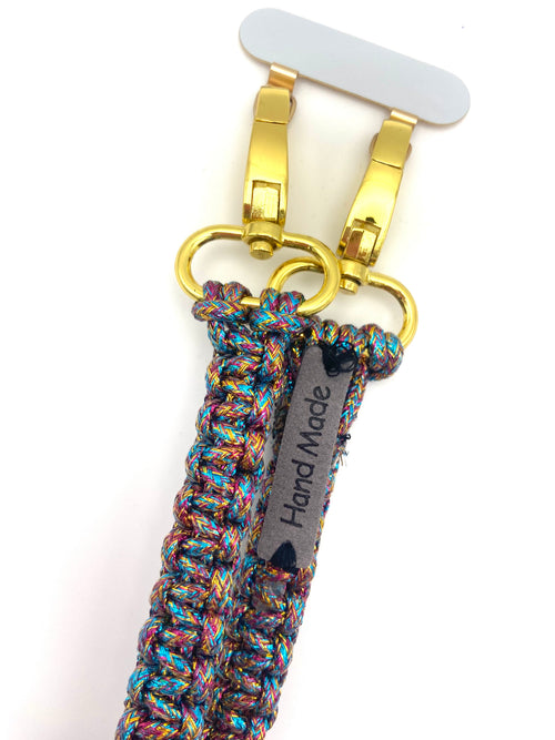 Dragonne de téléphone en macramé multicolore