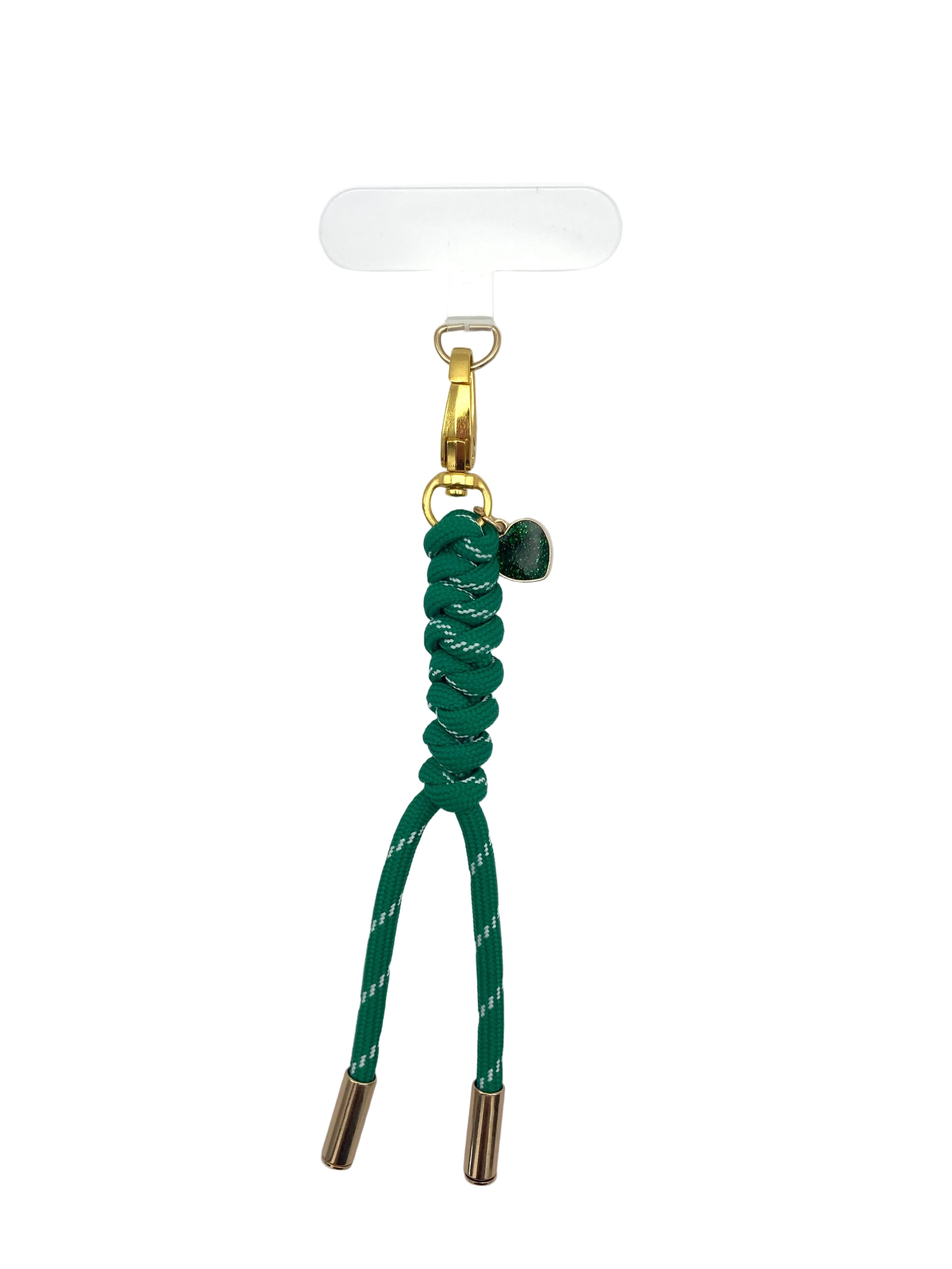 Porte clés et accessoire de sac ou téléphone  coeur en paracorde verte