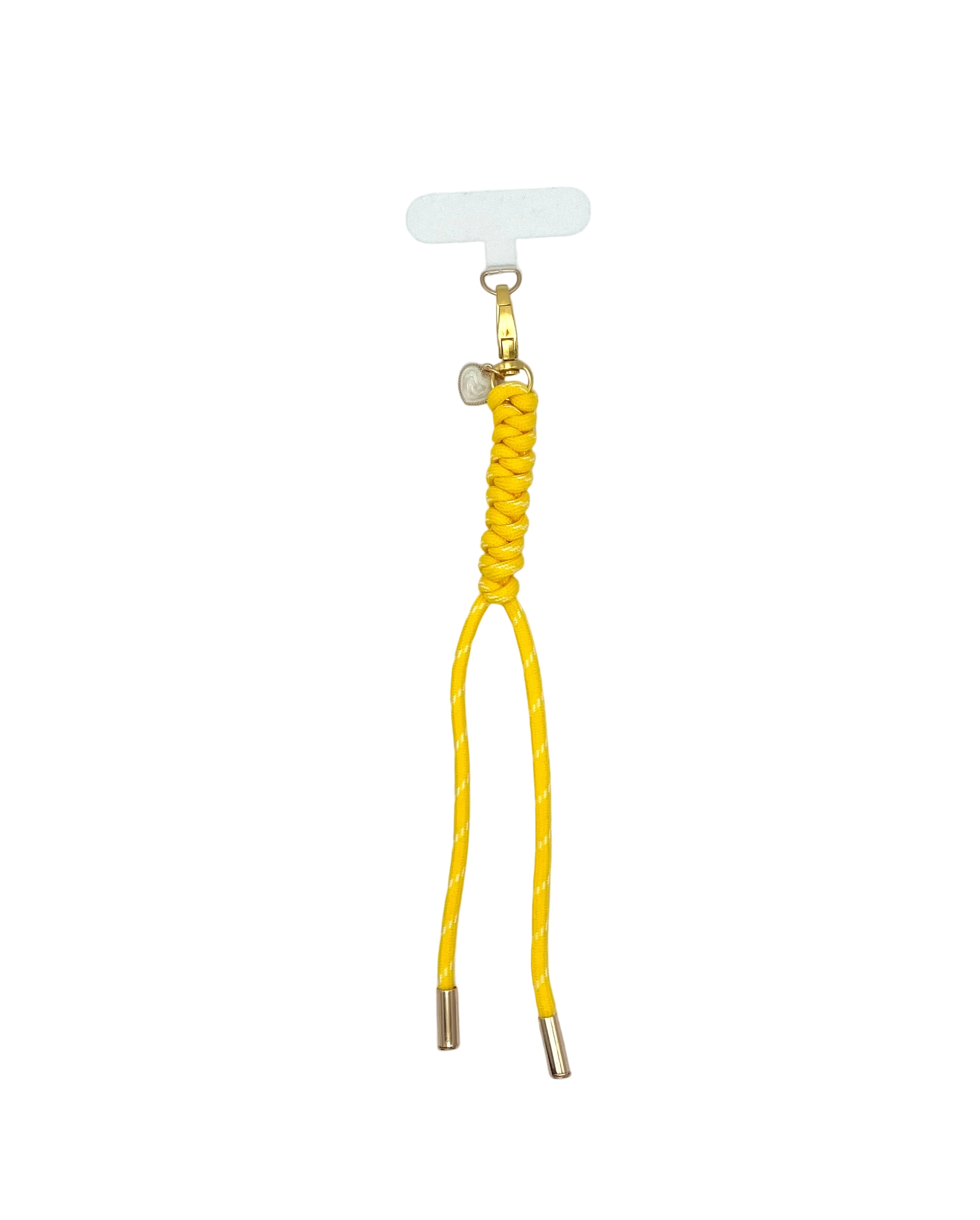 Porte clés et accessoire de sac ou téléphone coeur en paracorde jaune