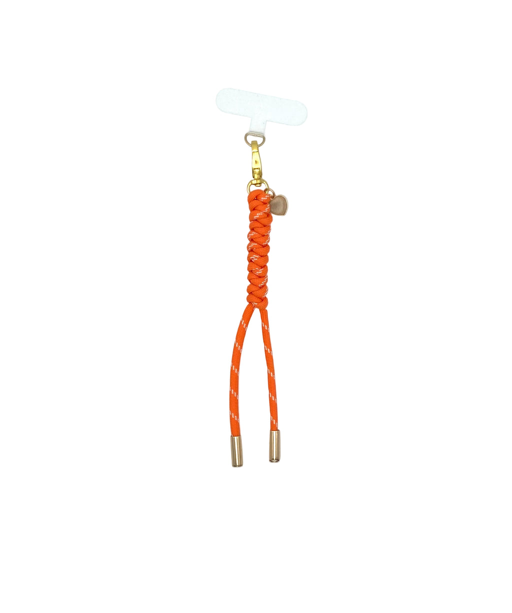 Porte clés et accessoire de sac ou téléphone coeur en paracorde orange