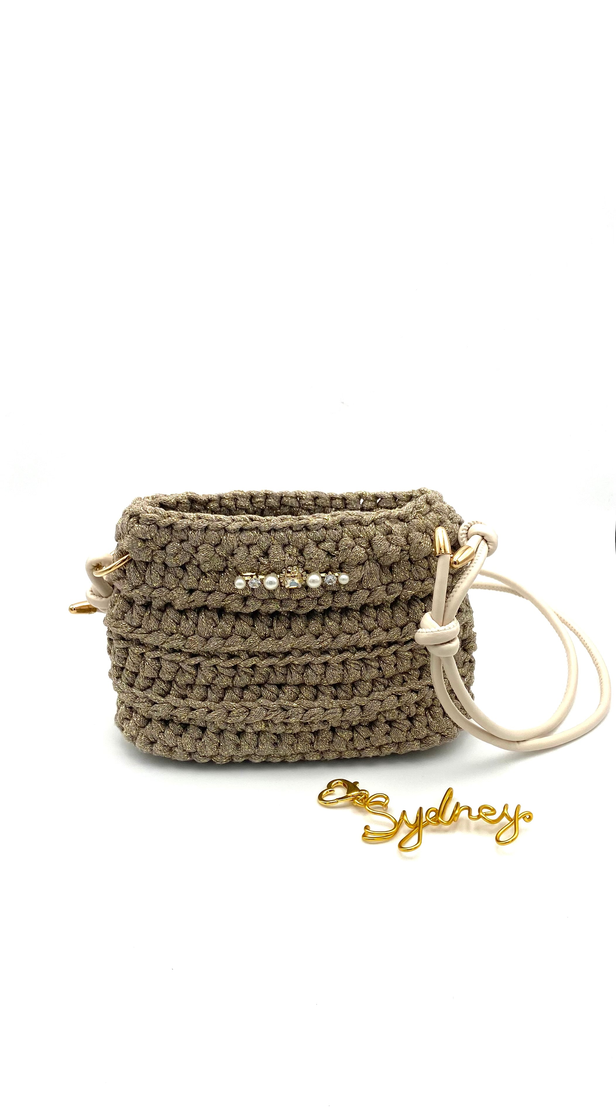 Sac Sydney en crochet beige lurex