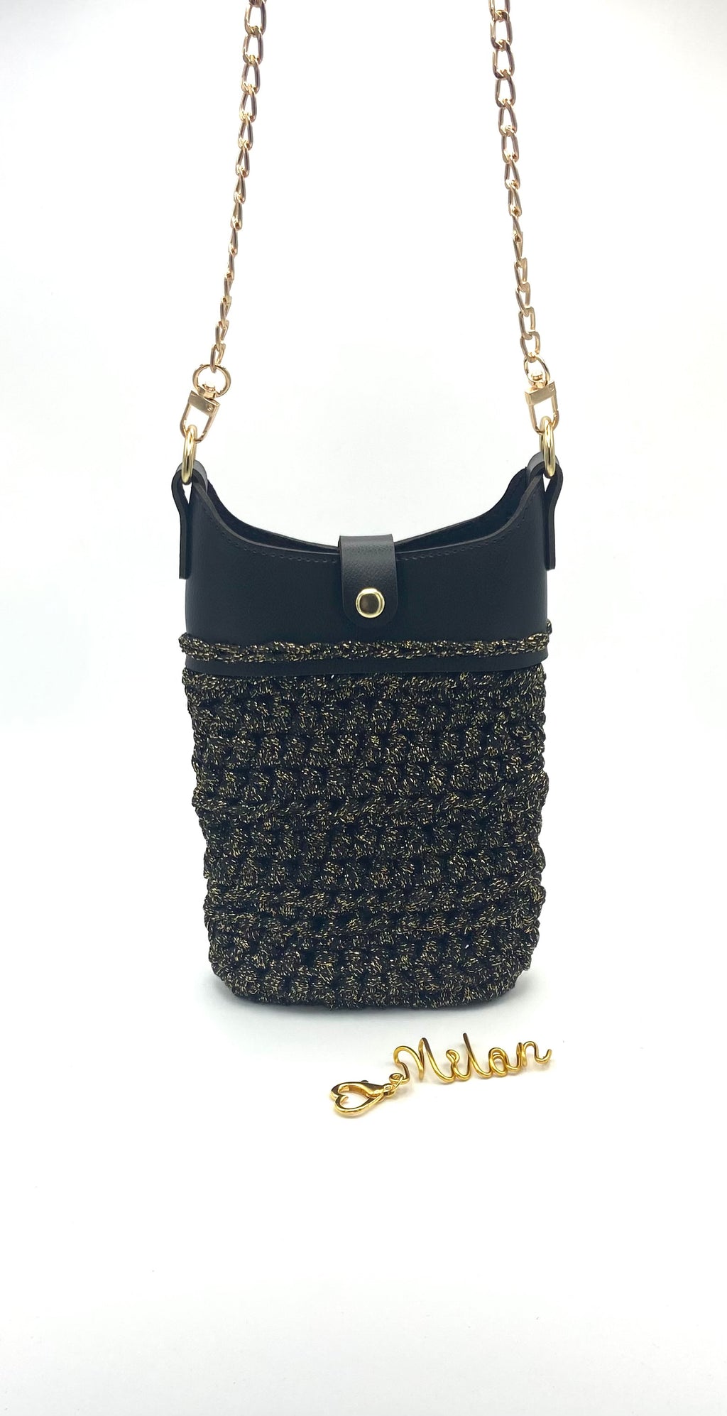 Pochette Milan en crochet lurex noir