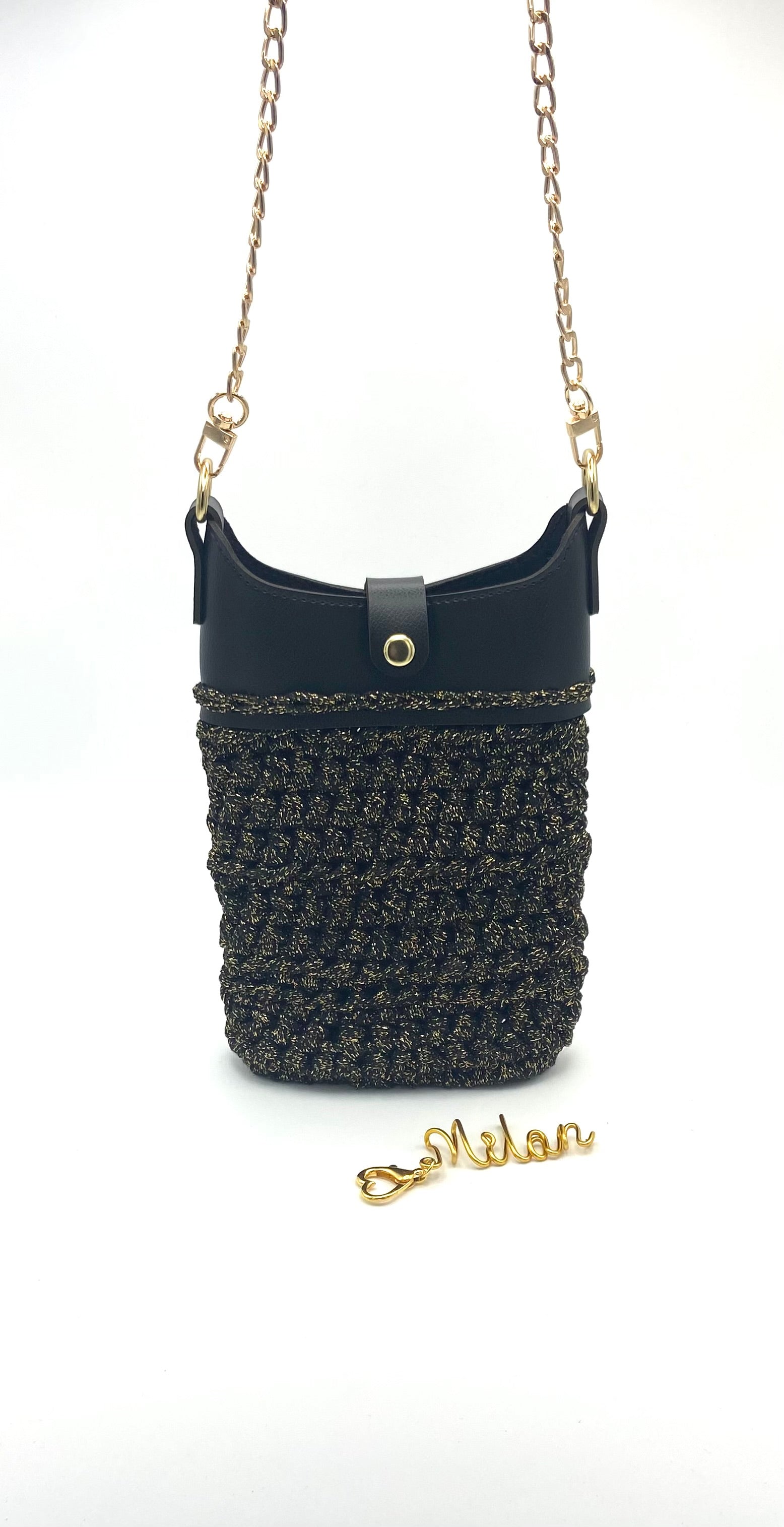 Pochette Milan en crochet lurex noir