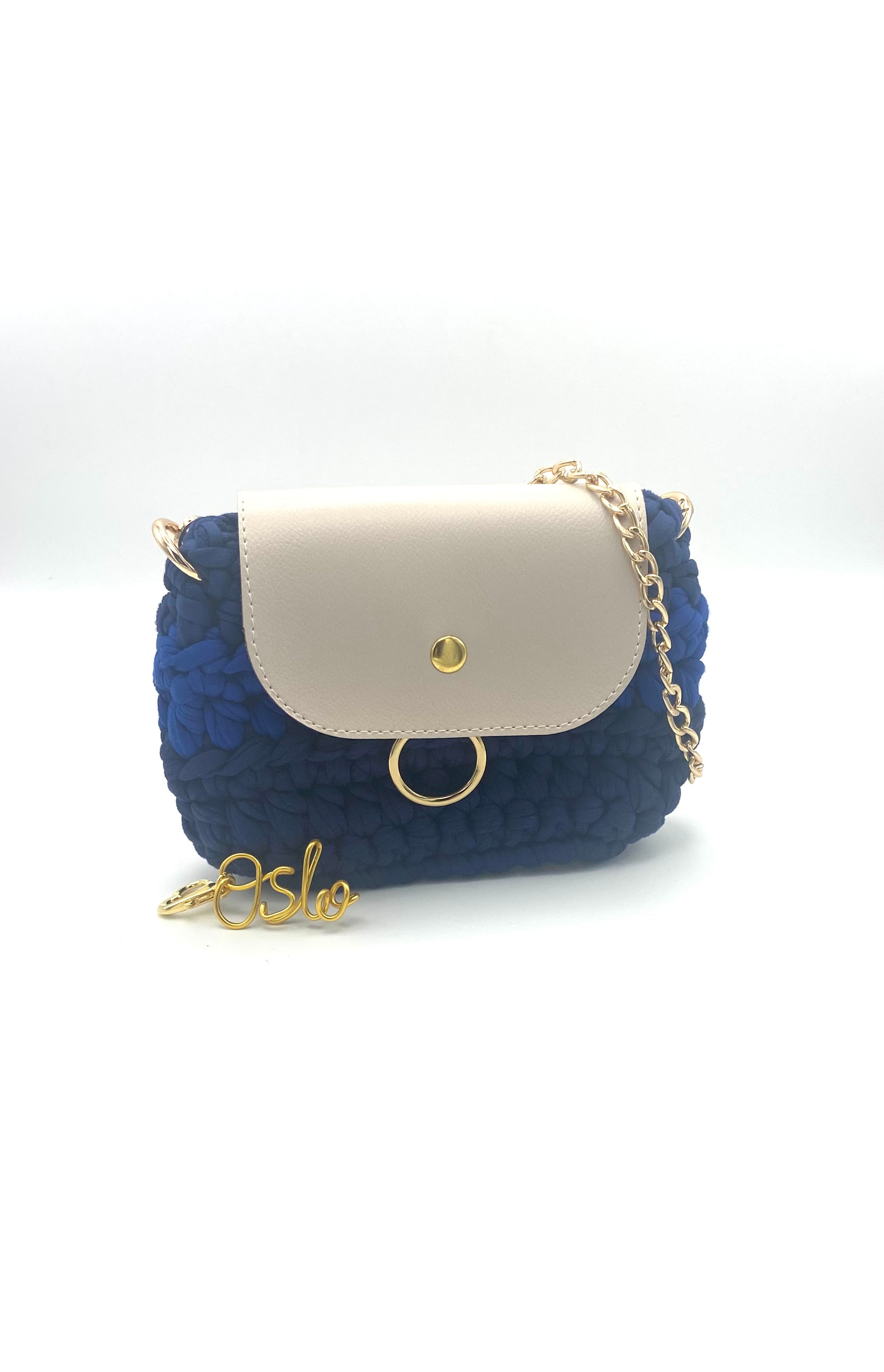 Mini pochette Oslo en macramé bleus