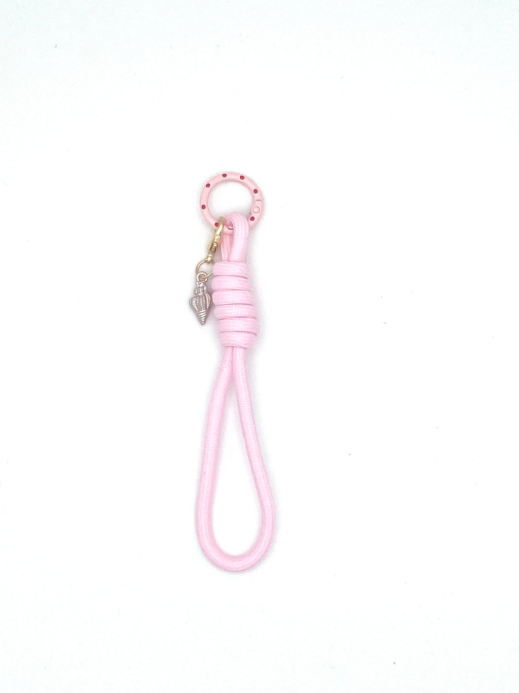 Porte clés en macramé rose et coquillage