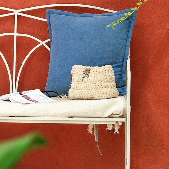 Sac bandoulière au crochet velours crème