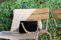 Sac épaule au crochet velours noir et anse maillons XXL