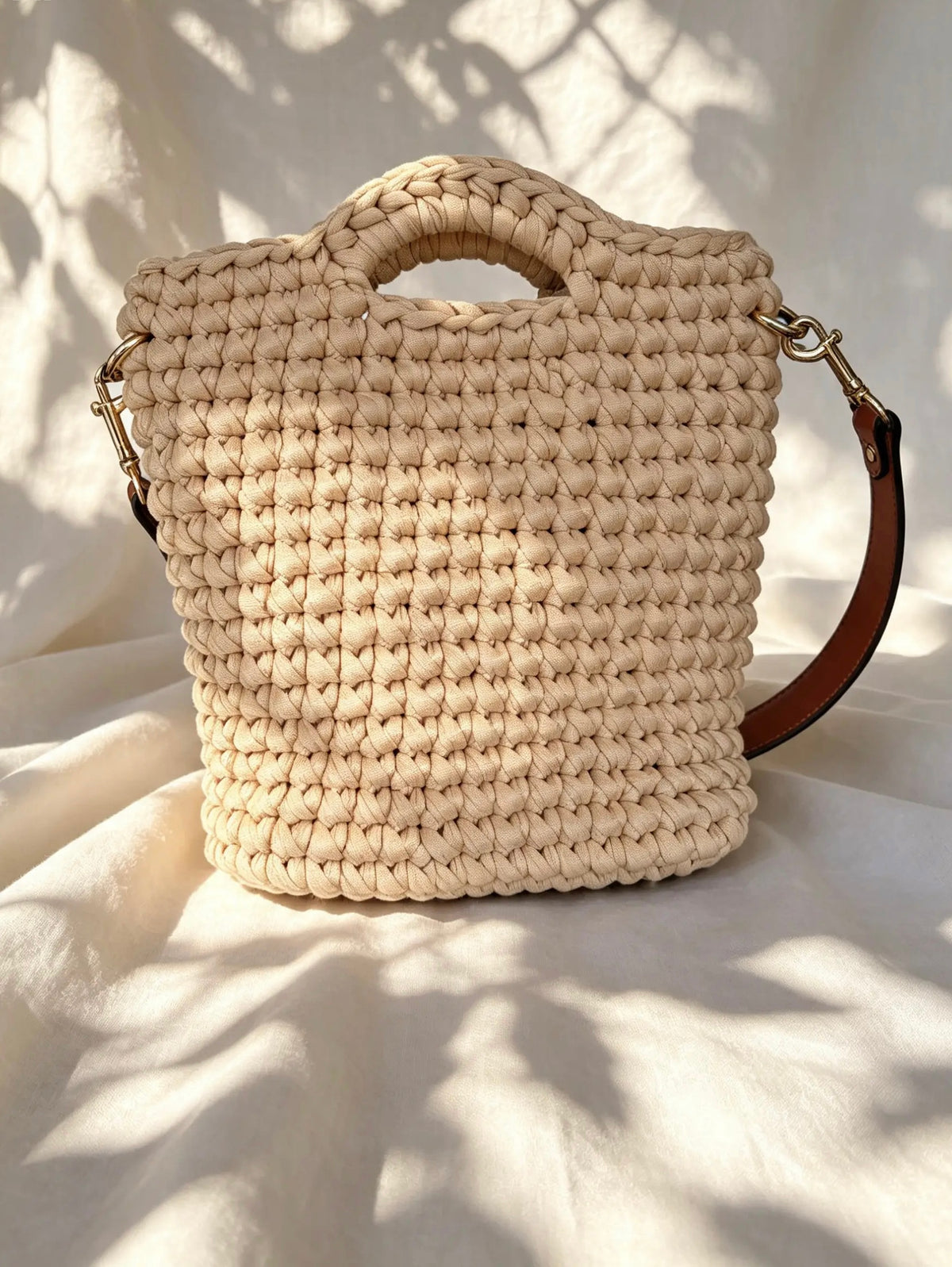 Sac en crochet beige sable. Fait main en France