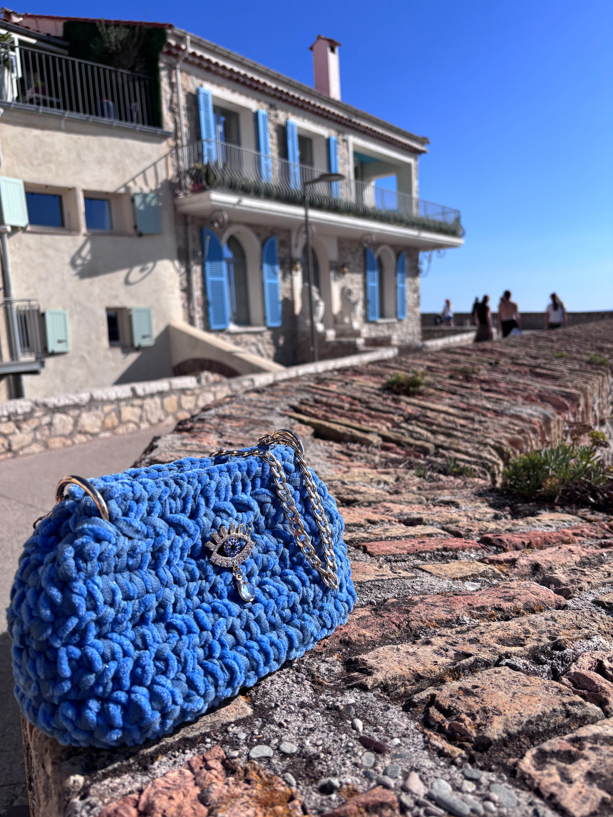 Sac au crochet effet bleu  jean. Fait main en France