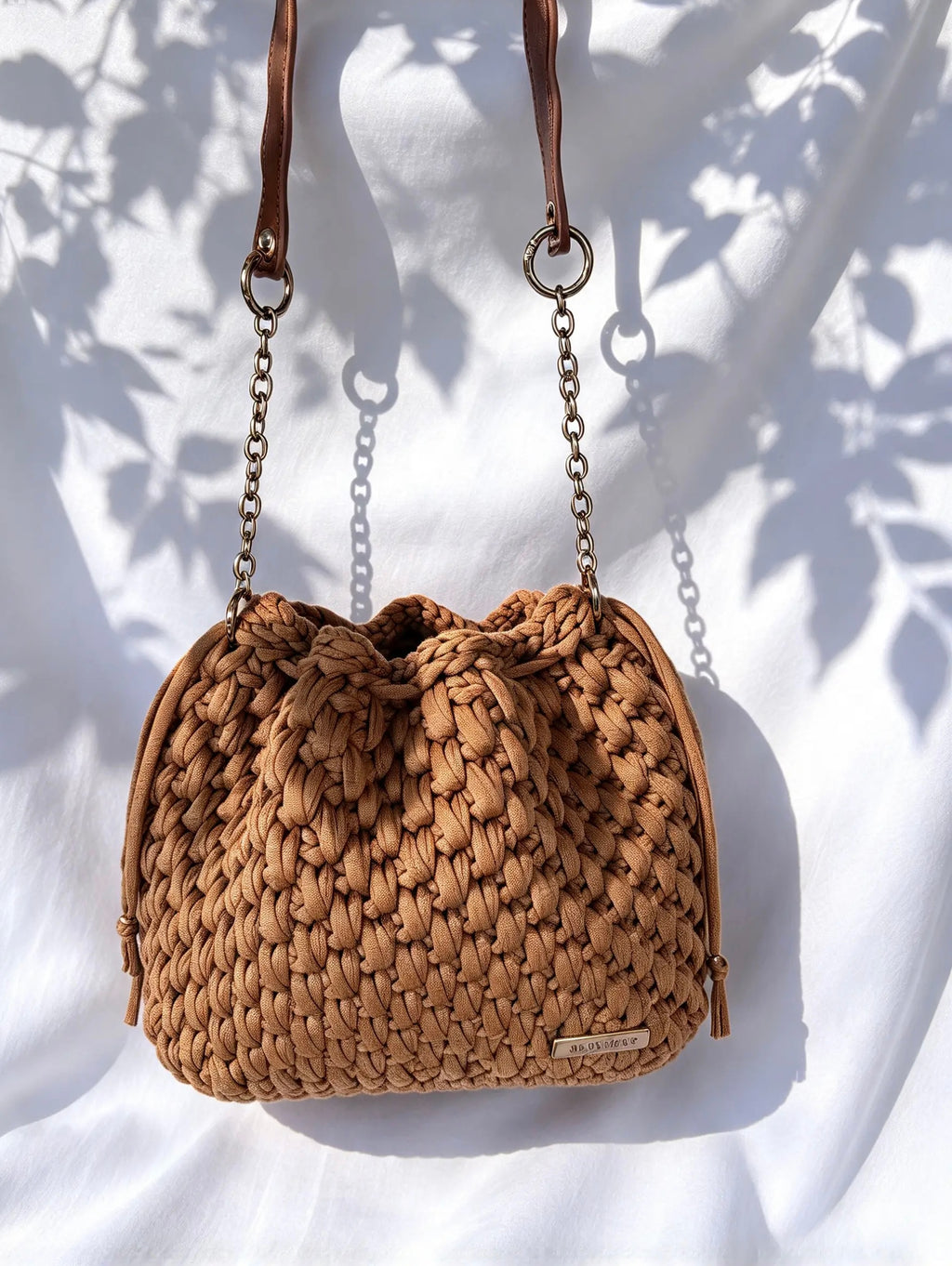 Sac bourse au crochet camel. Fait main en France