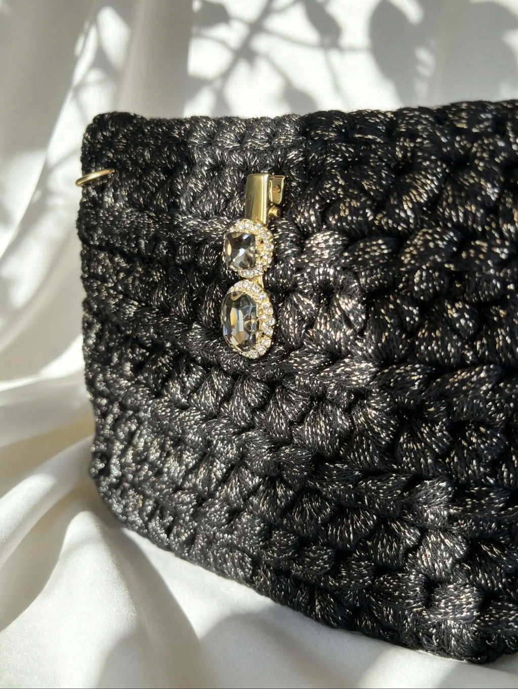 Petit sac au crochet lurex noir. Fait main en France