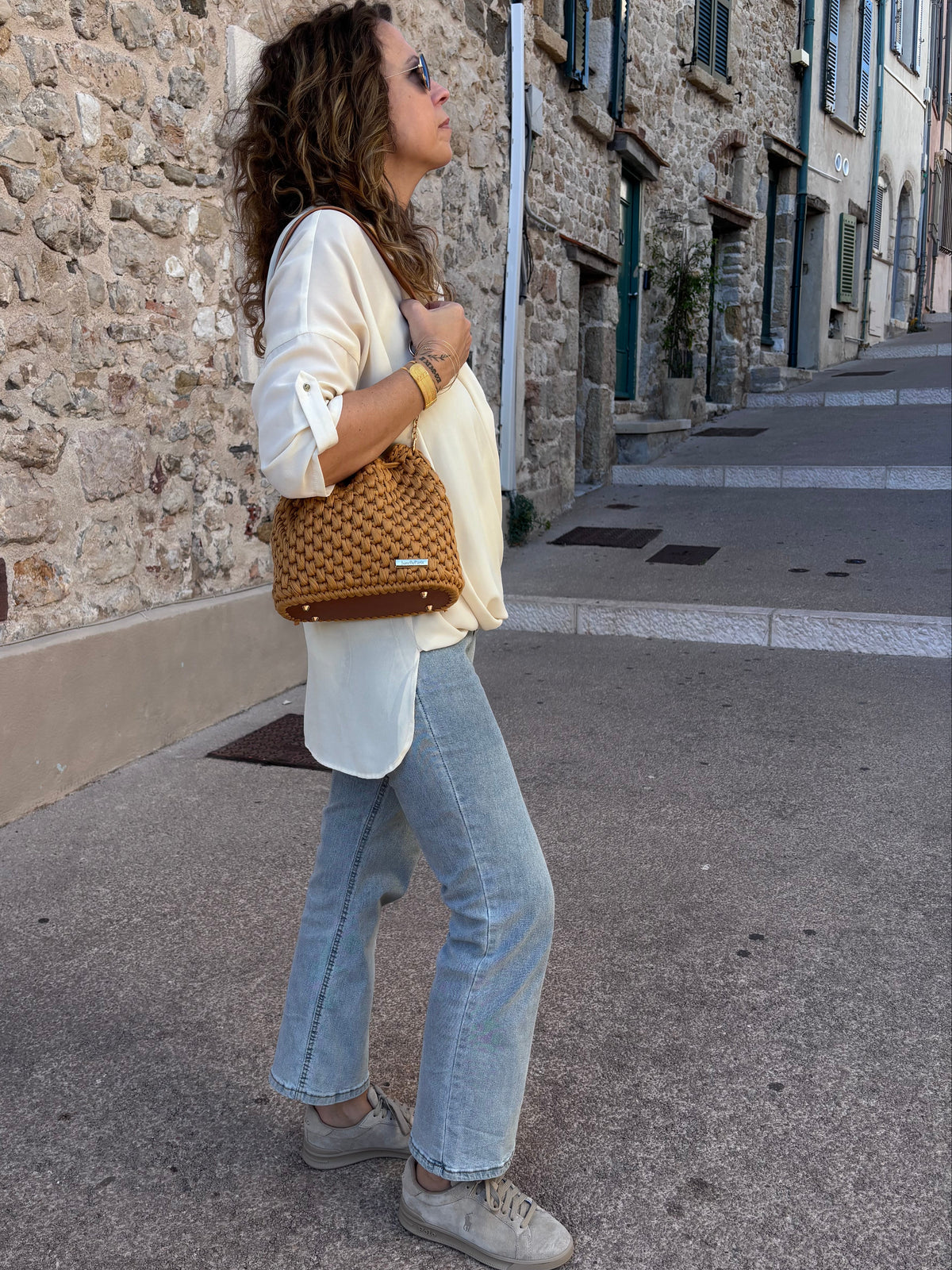 Sac bourse au crochet camel. Fait main en France