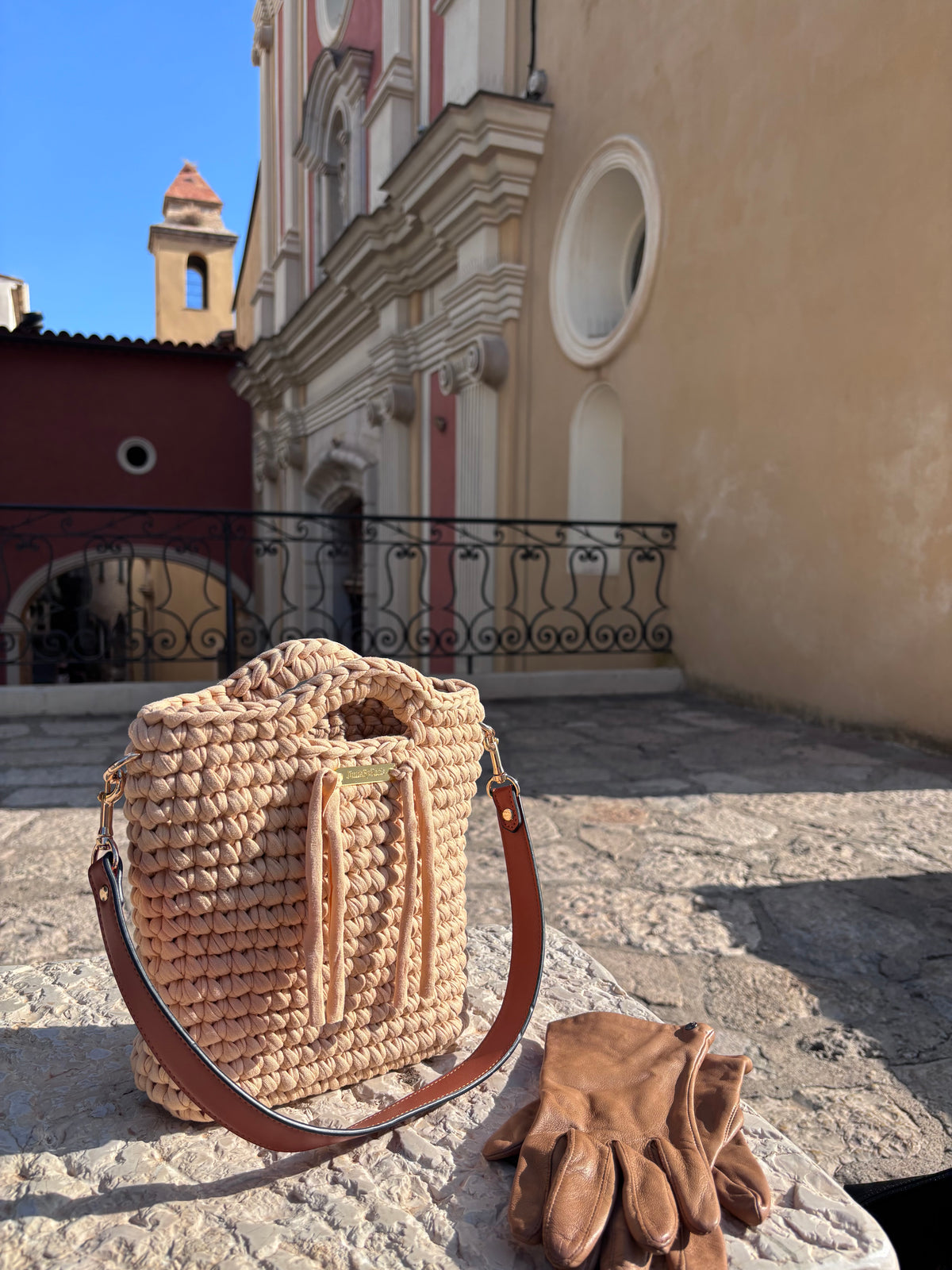 Sac en crochet beige sable. Fait main en France