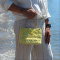 Petit sac au crochet velours jaune