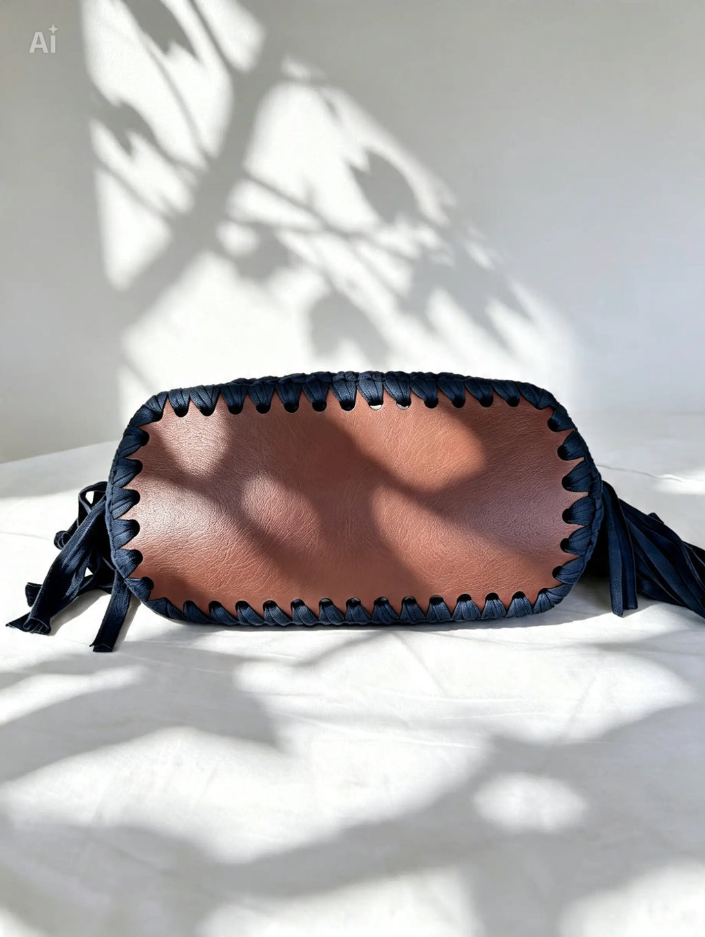 Sac frangé au crochet bleu canard
