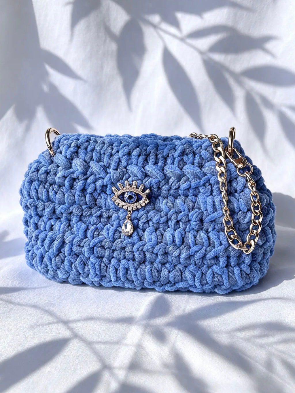 Sac au crochet effet bleu  jean. Fait main en France
