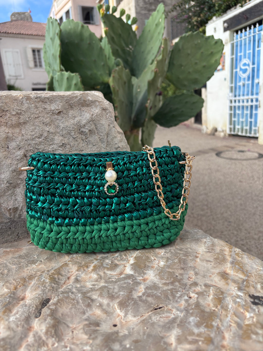 Petit sac en crochet vert. Fait main en France