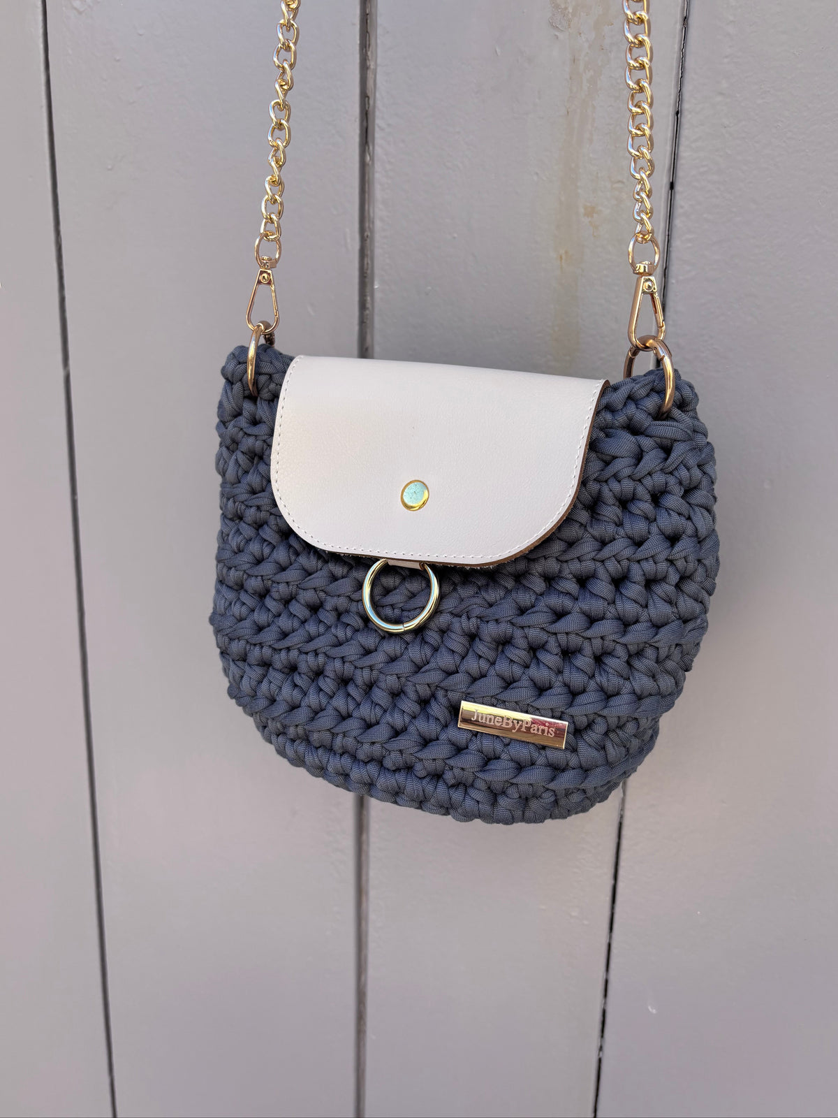 Sac au crochet gris bleuté. Fait main en France