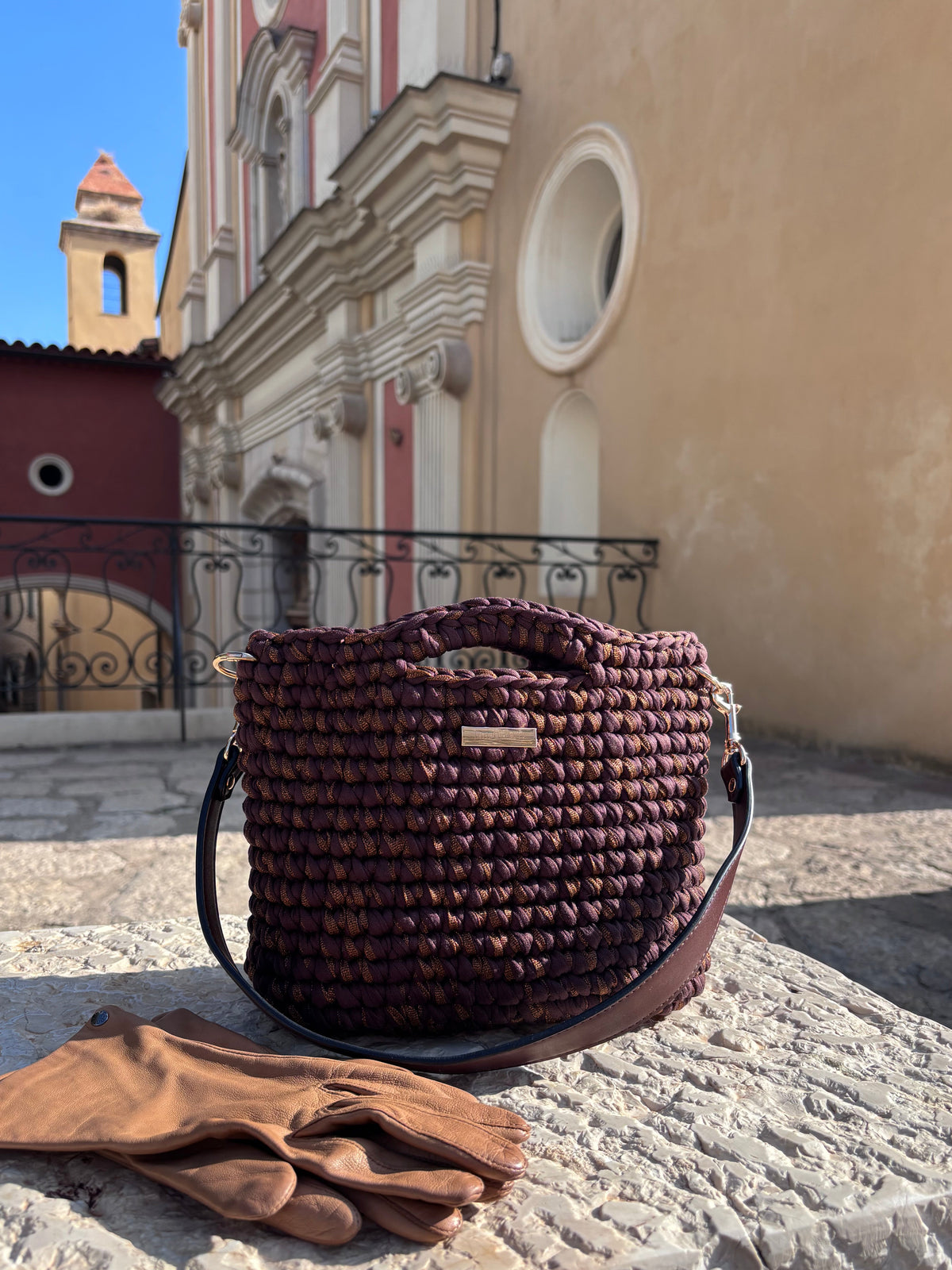 Sac au crochet marron et lurex. Fait main en France
