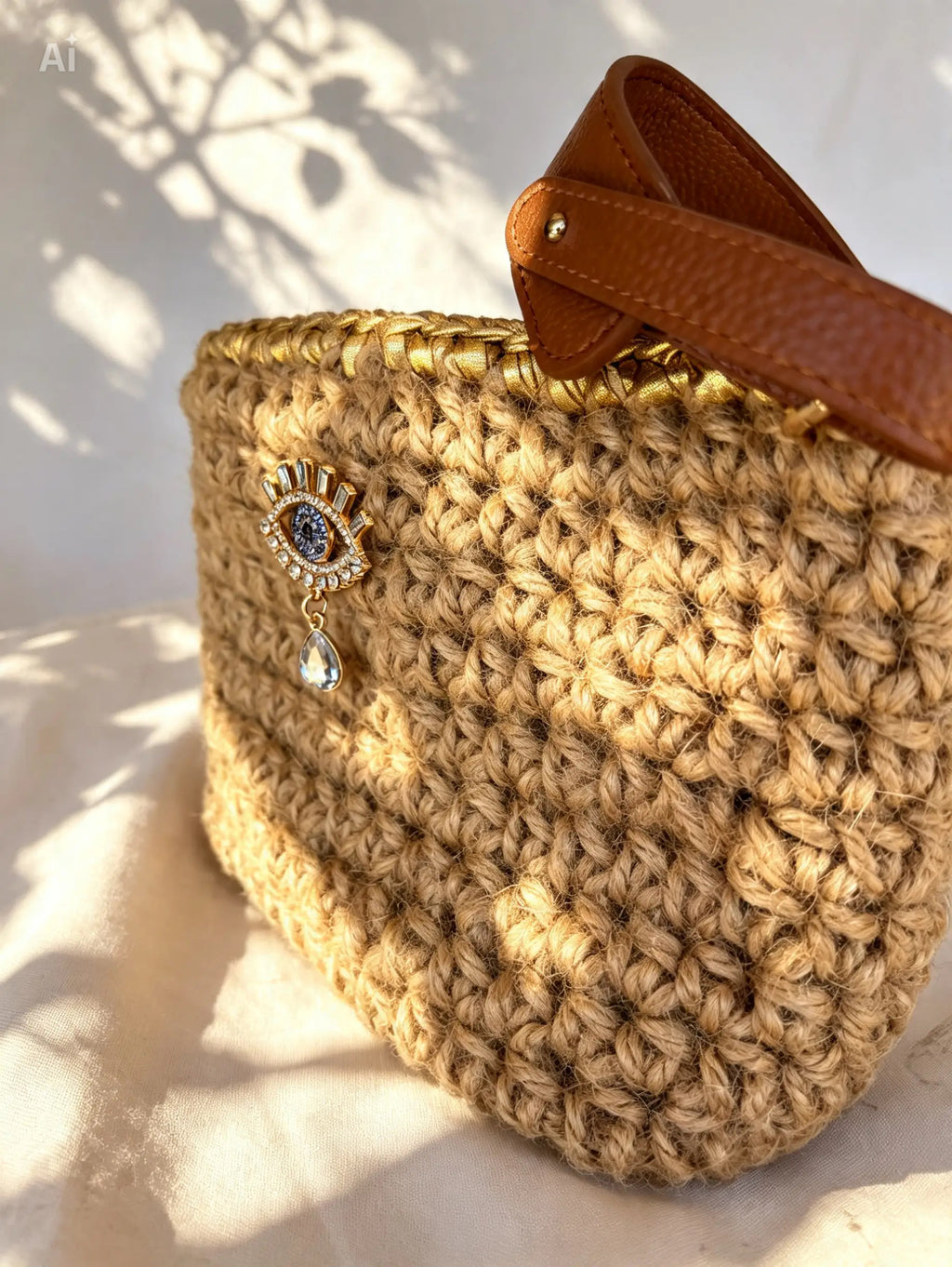 Sac au crochet beige et or