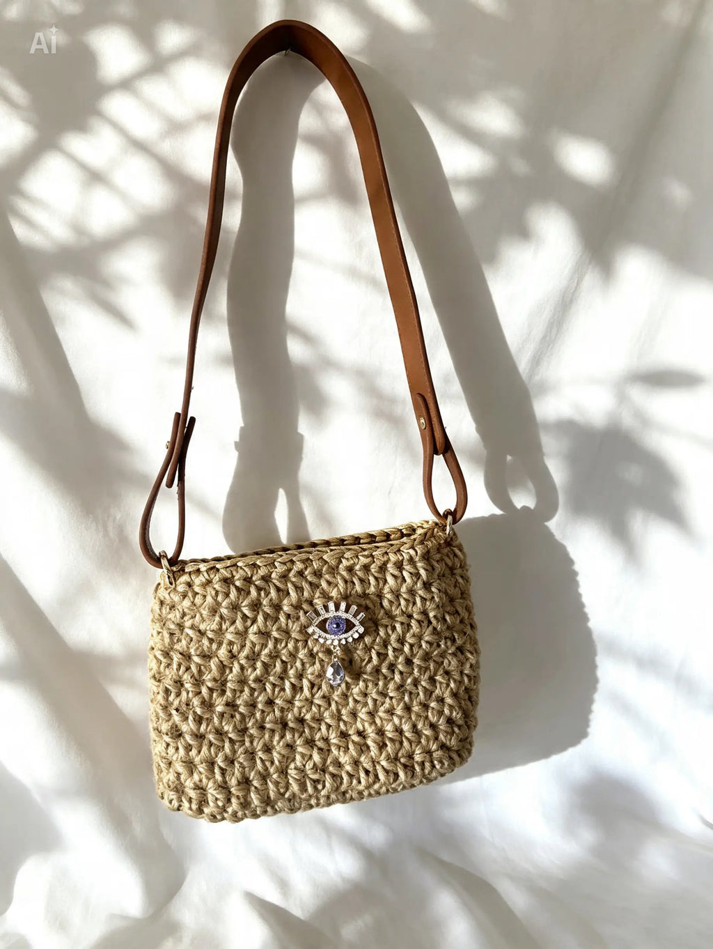 Sac au crochet beige et or