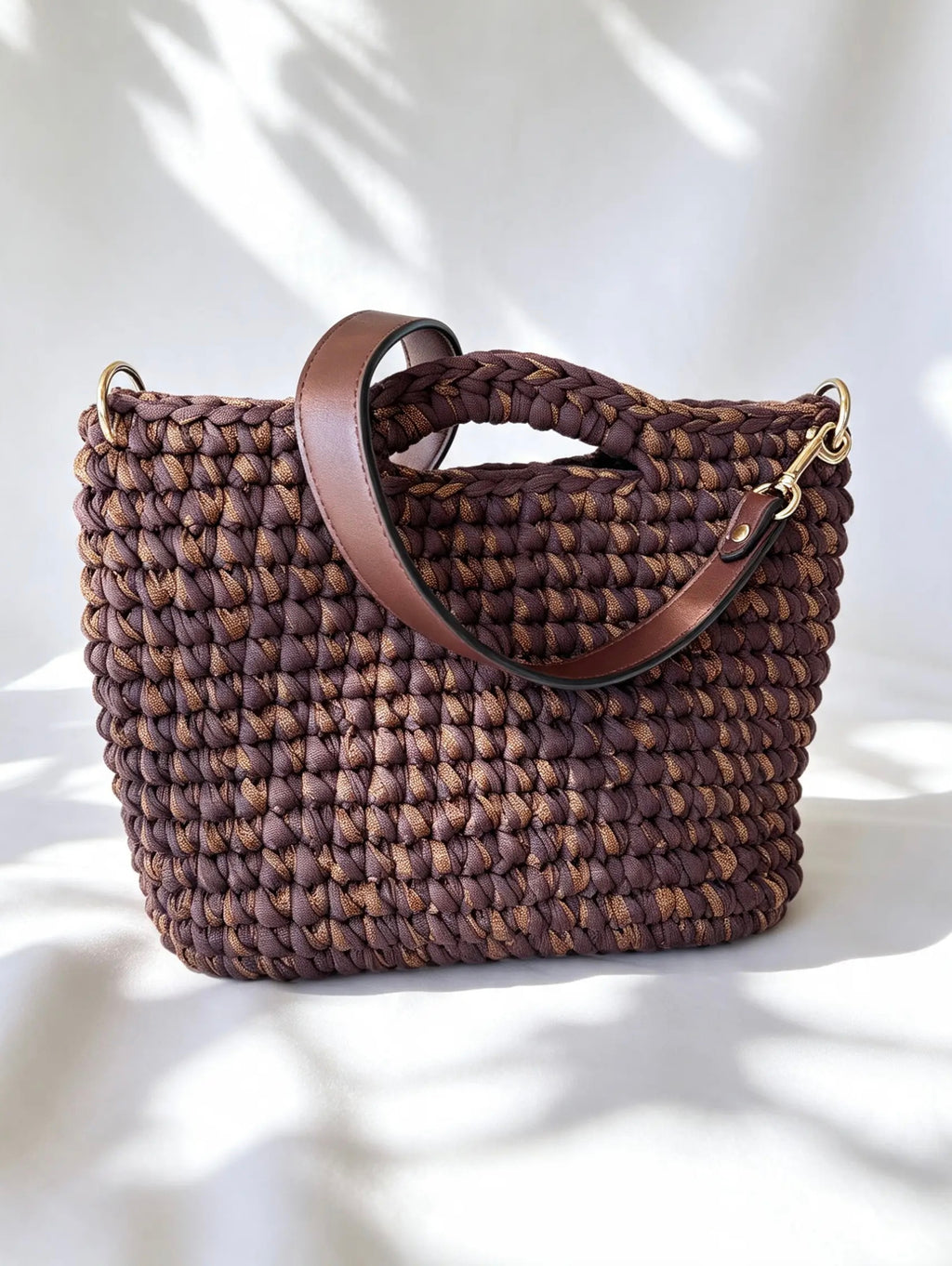 Sac au crochet marron et lurex. Fait main en France