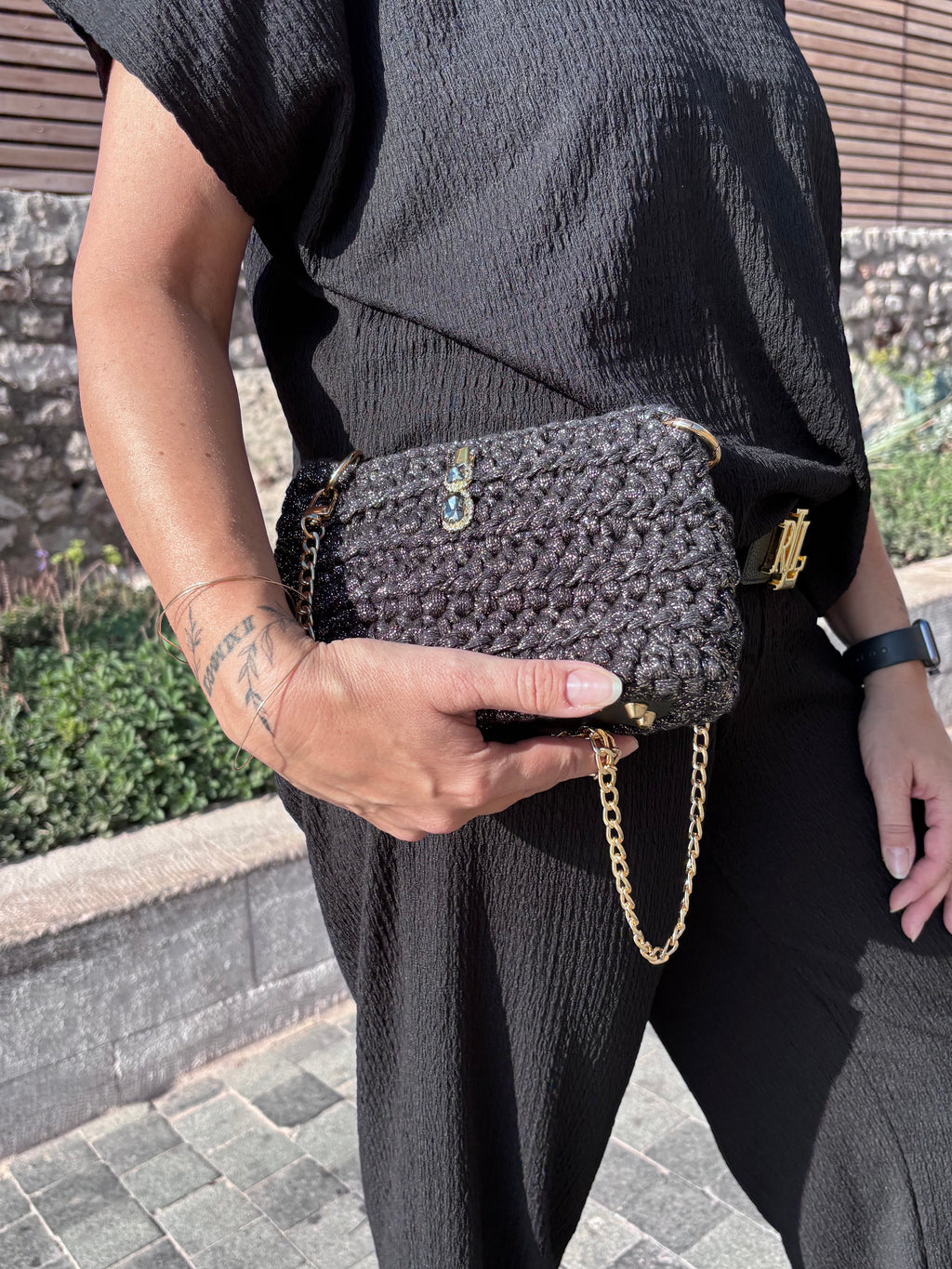 Petit sac au crochet lurex noir. Fait main en France